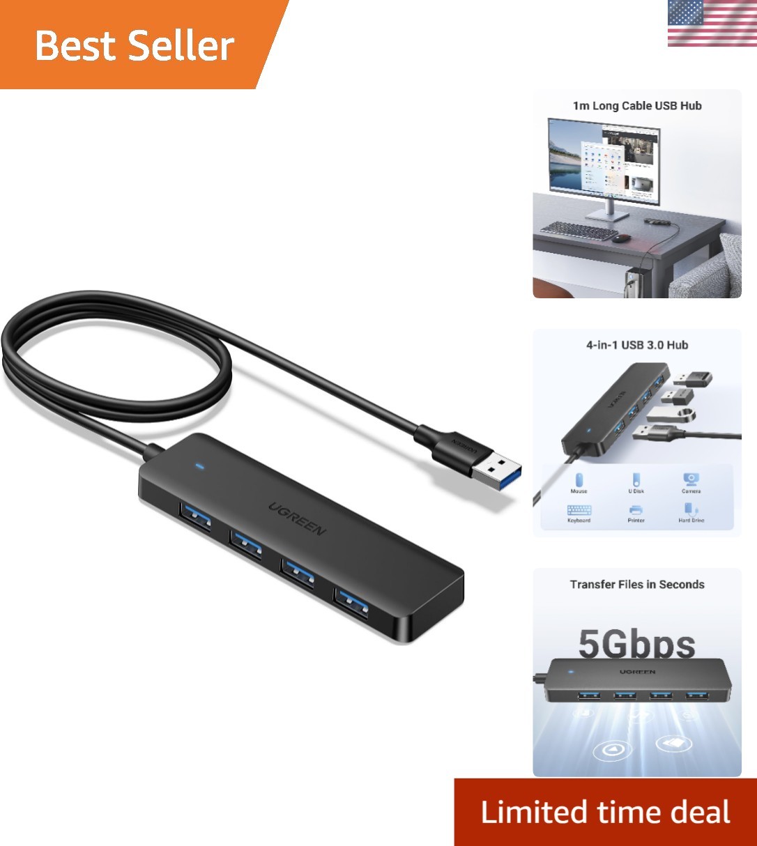 Ultra-Slim 4-Port USB 3.0 Hub – Expand Your Device Connectivity Effortlessly