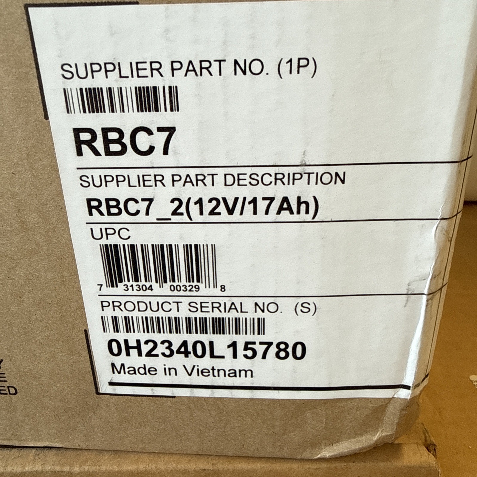 BTI Replacement UPS Battery for APC RBC7 12V DC Lead Acid Box Opened