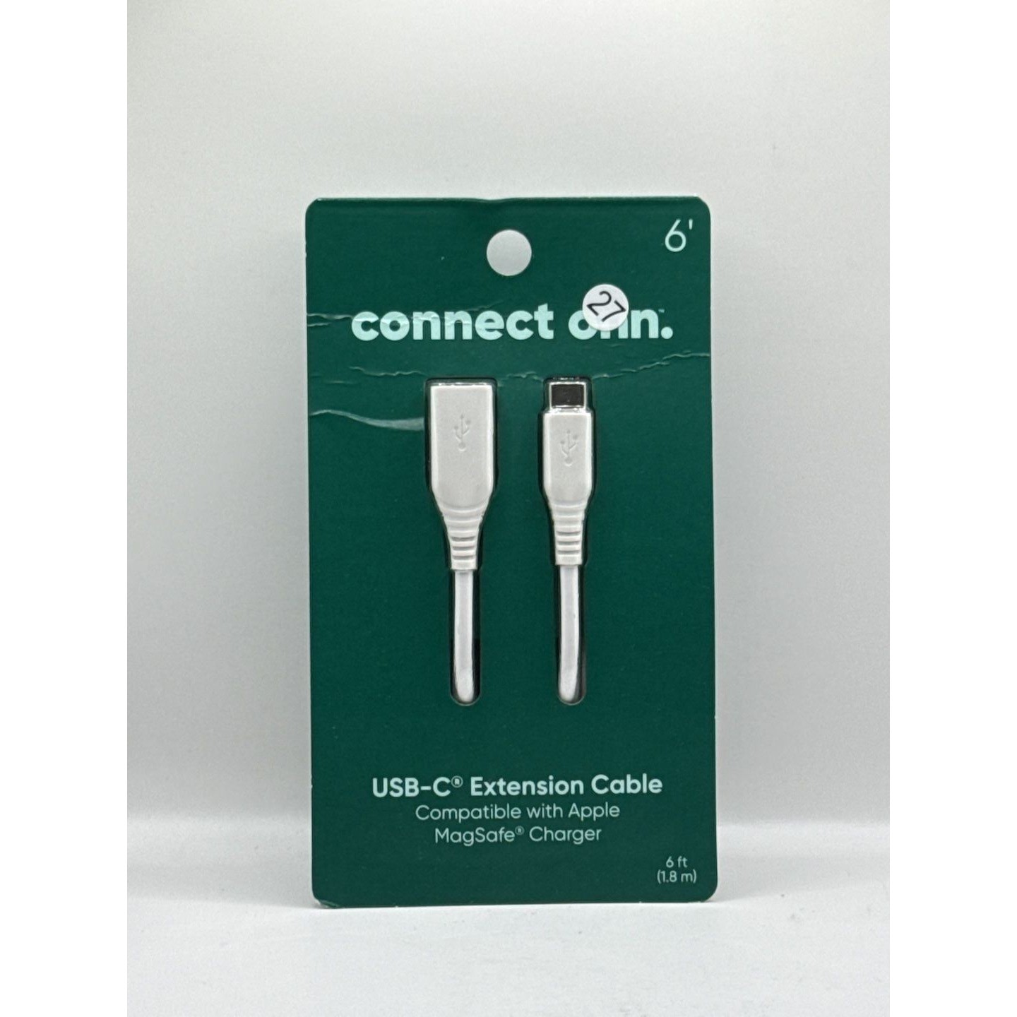 connect onn. USB-C Extension Cable Size 6 ft White