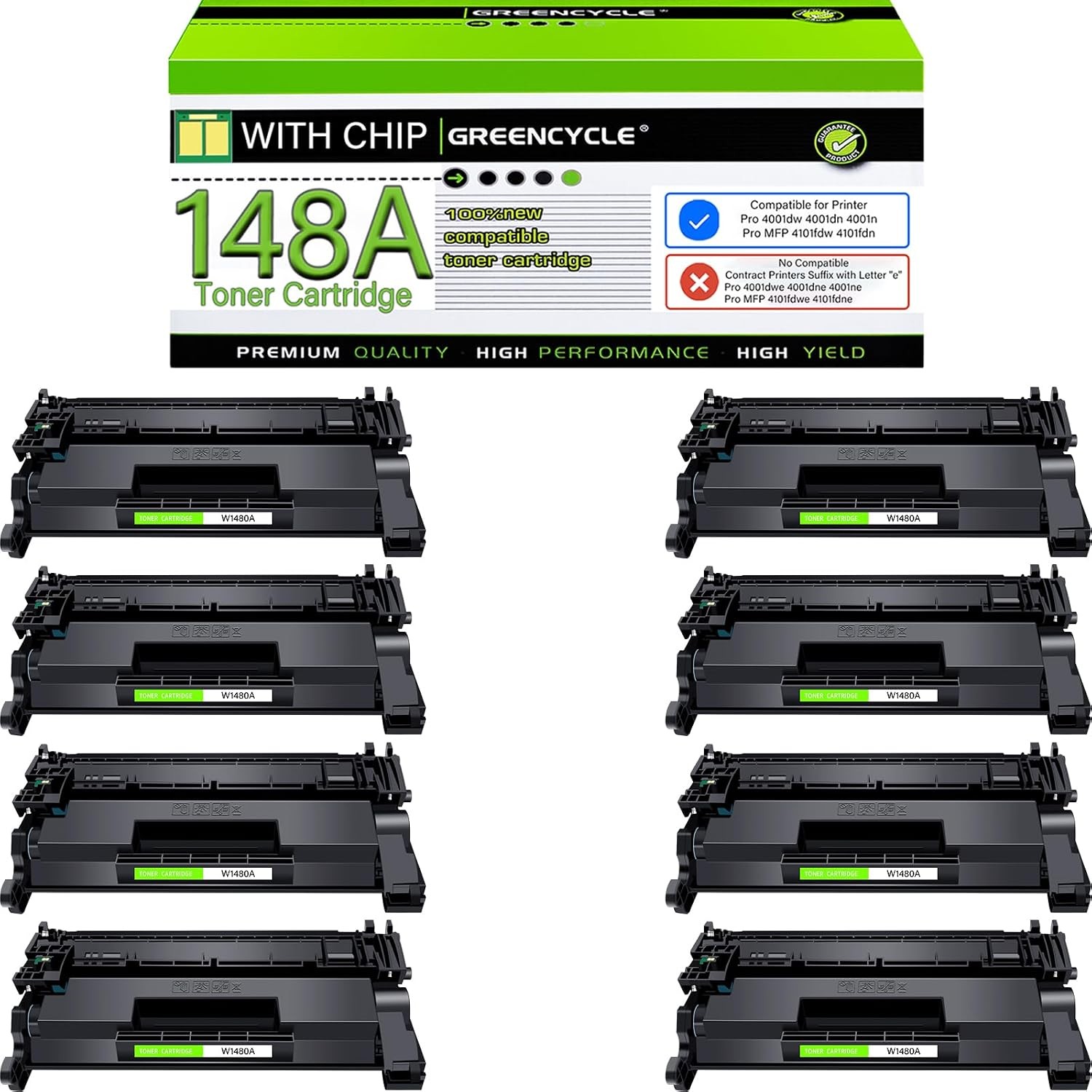 8PK 148A W1480A Toner with Chip for HP LaserJet Pro 4001dw 4001n MFP 4101fdn
