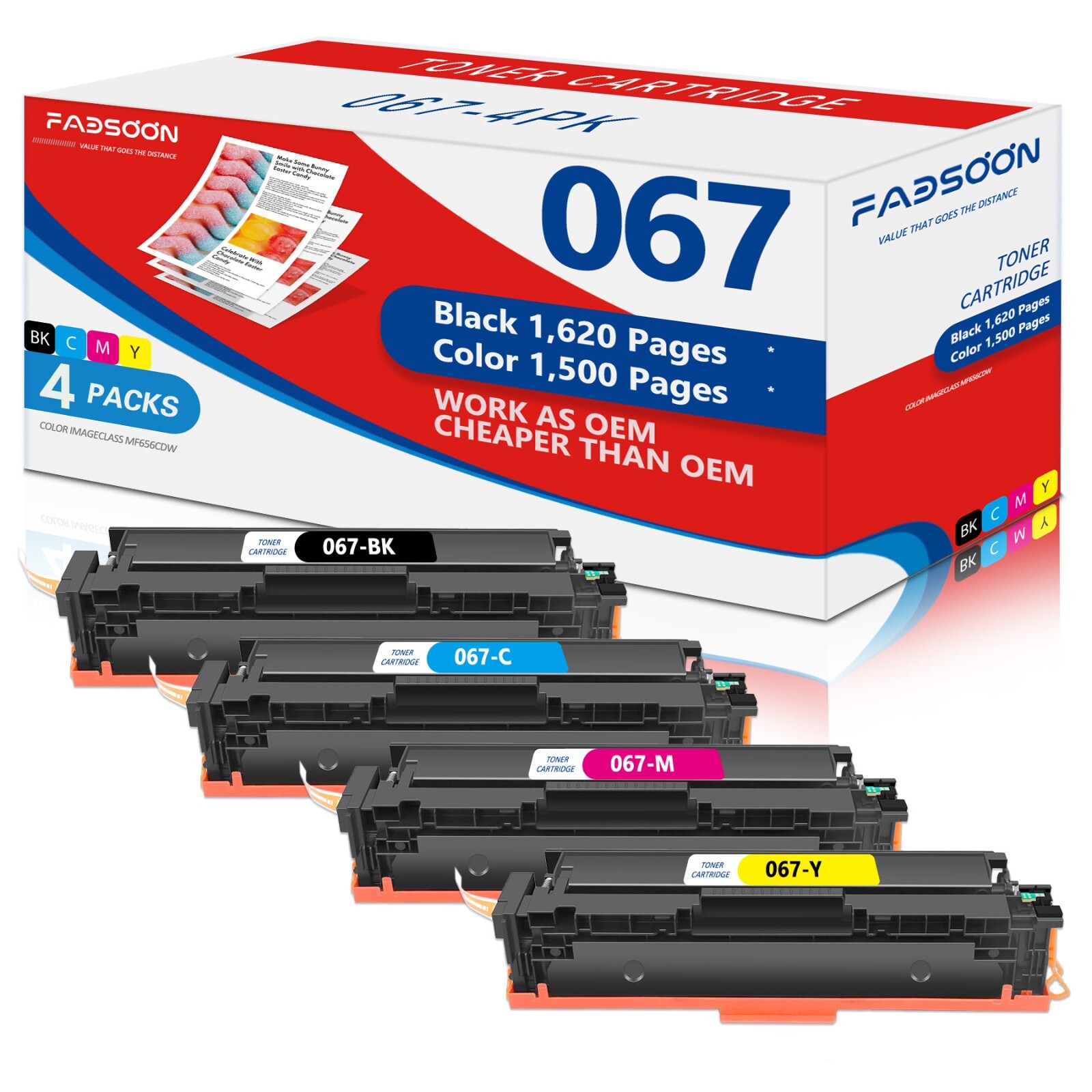 FADSOON® 067 4PK Compatible Toner Cartridge for Canon LBP633Cdw MF652Cdw MF652Cw