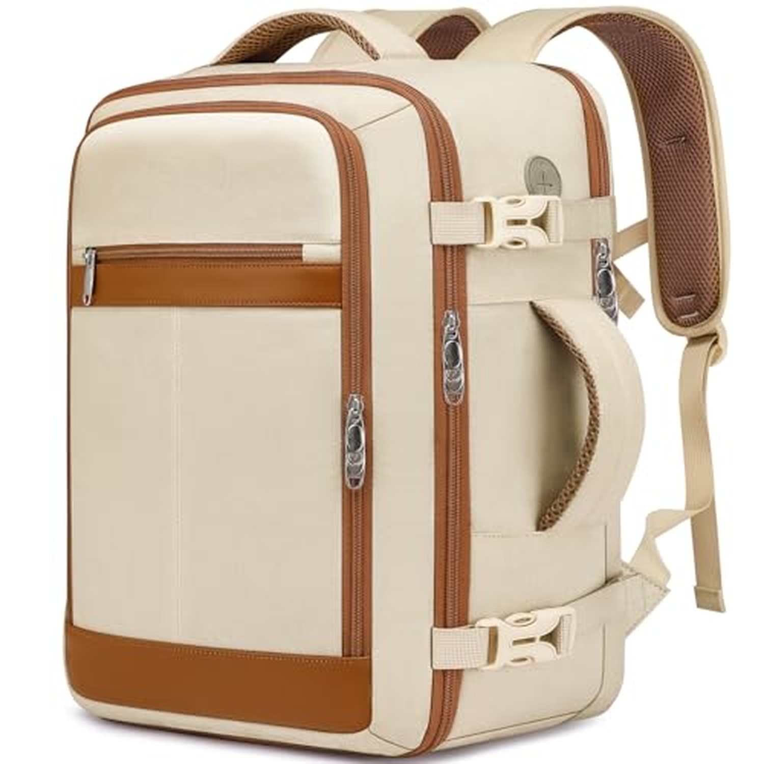 EZUOLA Travel Backpack for Women, Carry On Backpack Flight Approved Beige