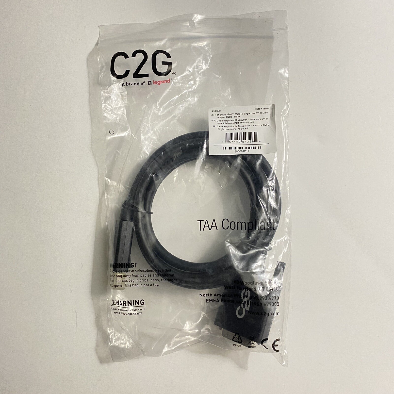 C2G 6ft DisplayPort to DVI Adapter Cable Male/Male DVI-D 1920x1200 #54329
