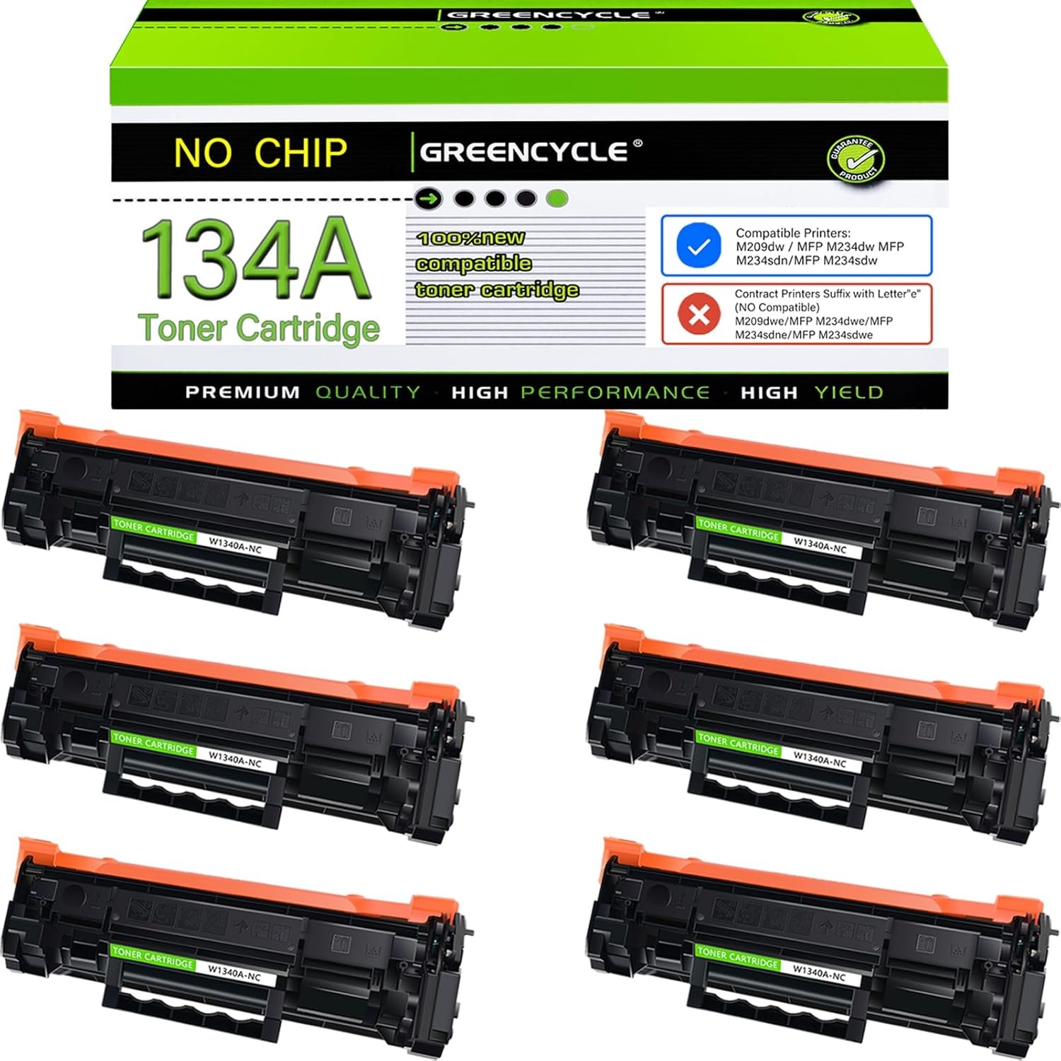 GREENCYCLE 6PK W1340A Toner Cartridge Fit For HP 134A M209dwe MFP M234sdn NoChip