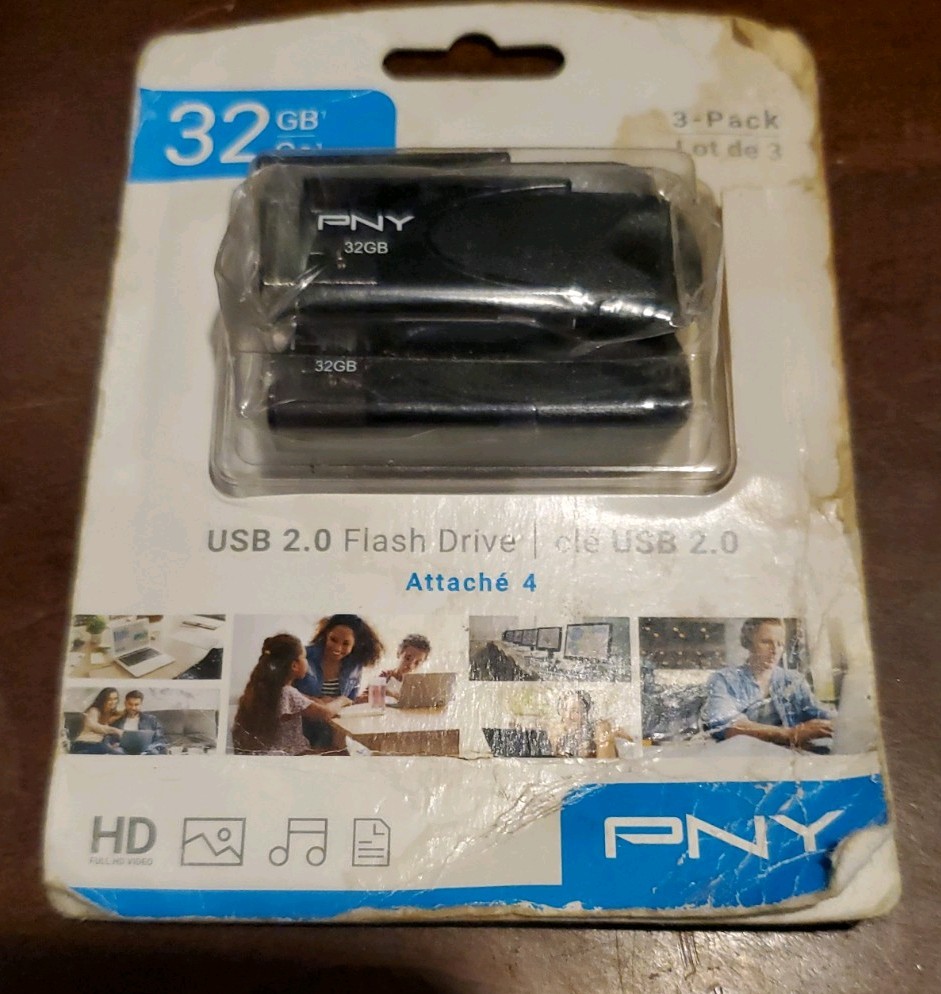 PNY Attaché 4 32GB USB 2.0 Flash Drive (3-Pack) Black - New Sealed Rough Pkg
