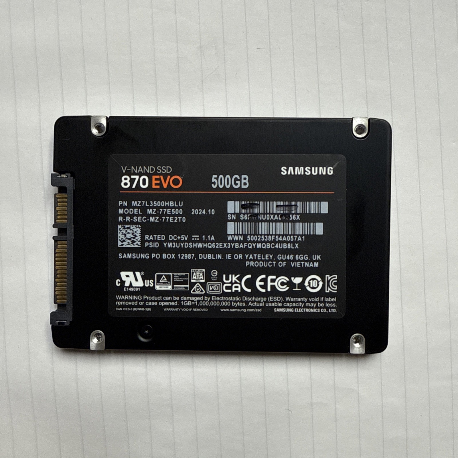 Samsung 870 EVO 500GB 2.5in SATA III Internal SSD VNAND Solid State Drive TESTED