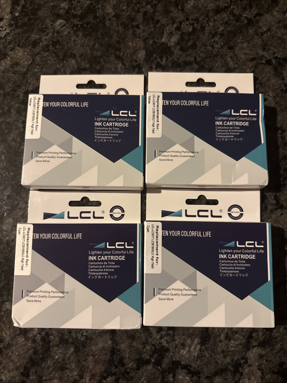 4 Pack LCL-LC3017 ink cartridges- 2 YELLOW And 2 CYAN-- New Expiration 11/2028
