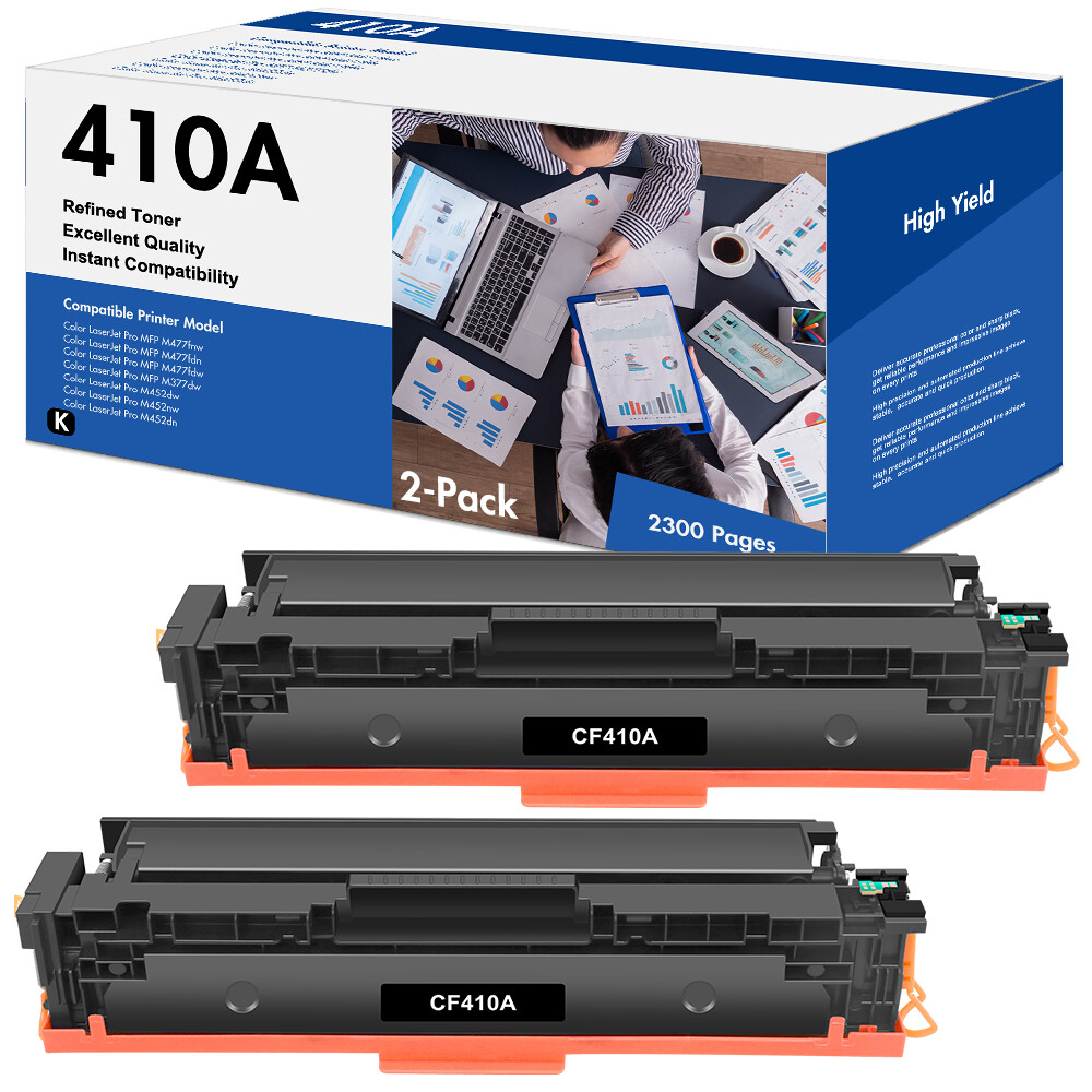 2Pack CF410A Black Toner Cartridge For HP 410A LaserJet Pro M452dw M452dn M452nw