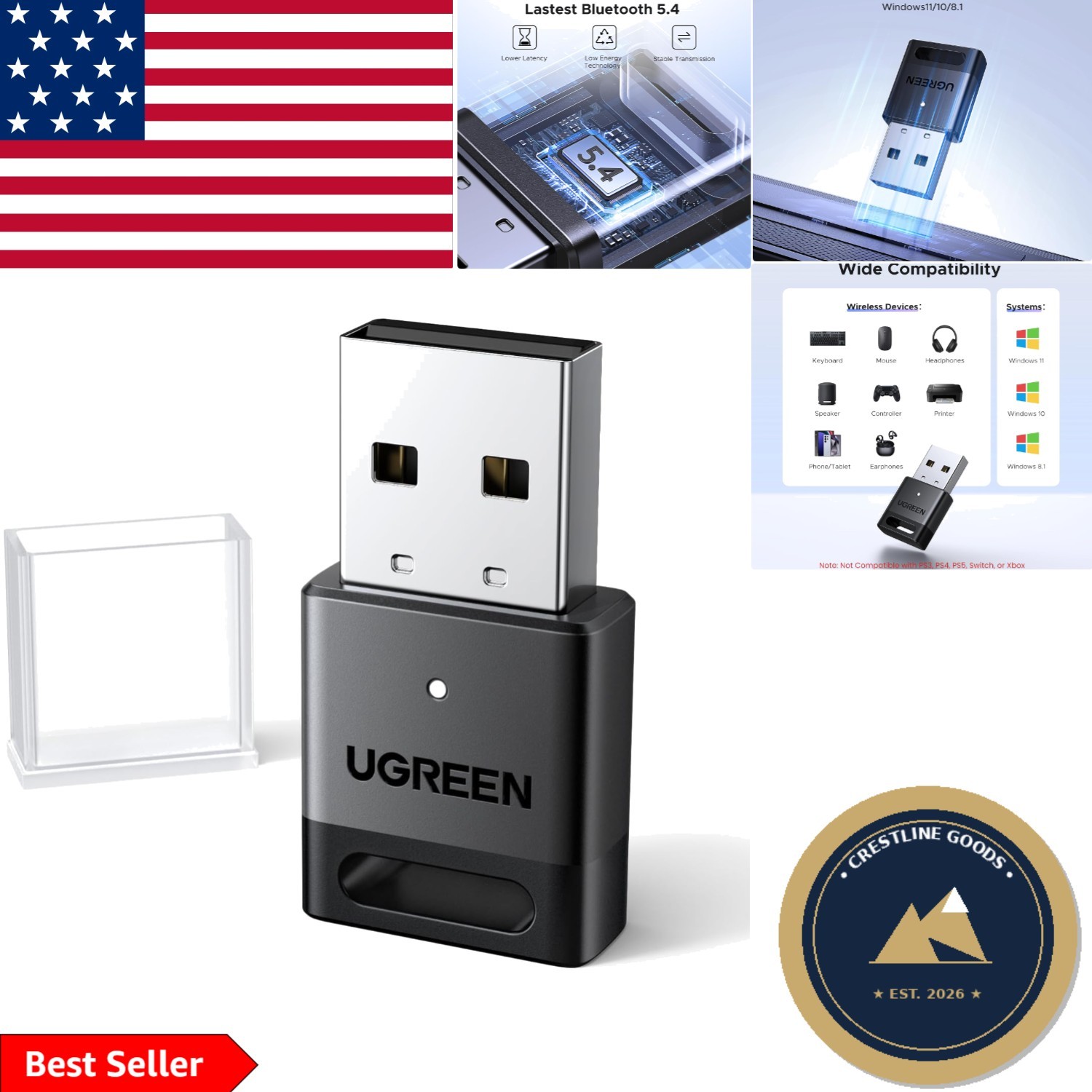 Plug and Play Bluetooth 5.4 Dongle for Windows 11/10 - Compact & Lightweight