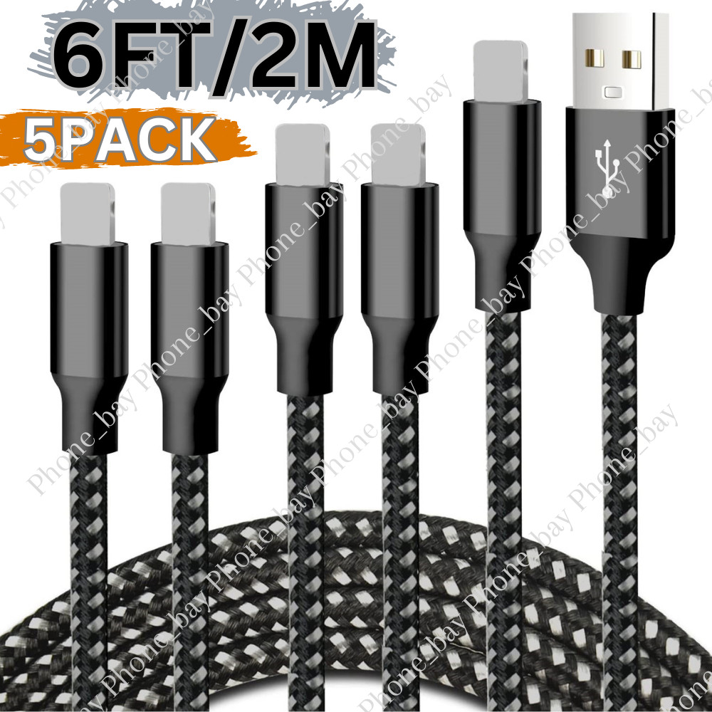 5 Pack Fast Charger Cable Heavy Duty For iPhone 8 7 X XR 11 12 13 Charging Cord