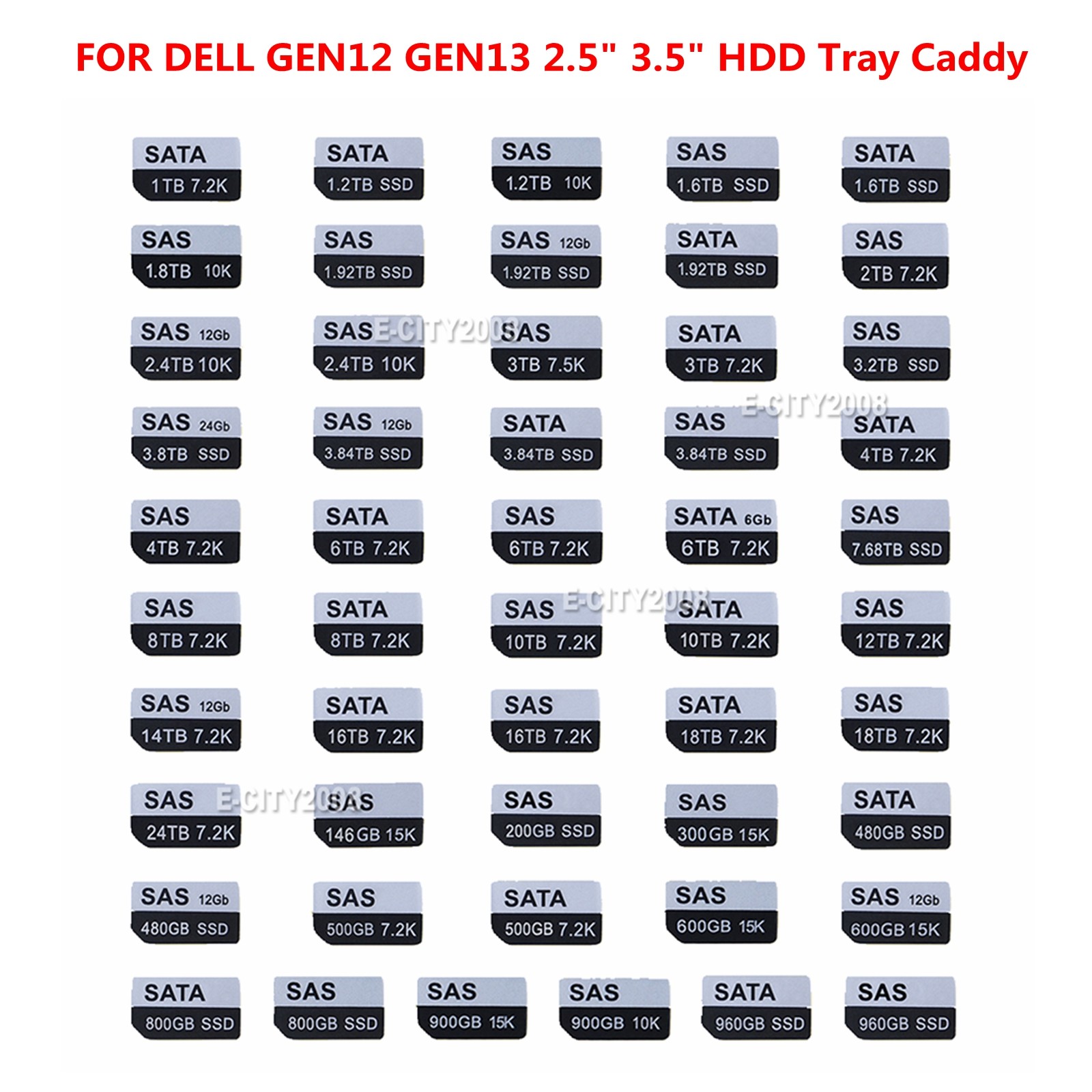 20X DELL G13/12 HD Capacity Label SAS SSD for KG1CH F238F 8FKXC G176J 2.5" 3.5"