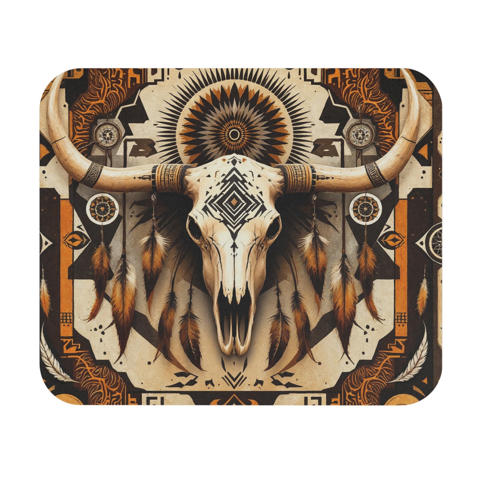 Boho Skull Mouse Pad - Western Decor for Home Office, Cow Skull Art, Gamer Pad