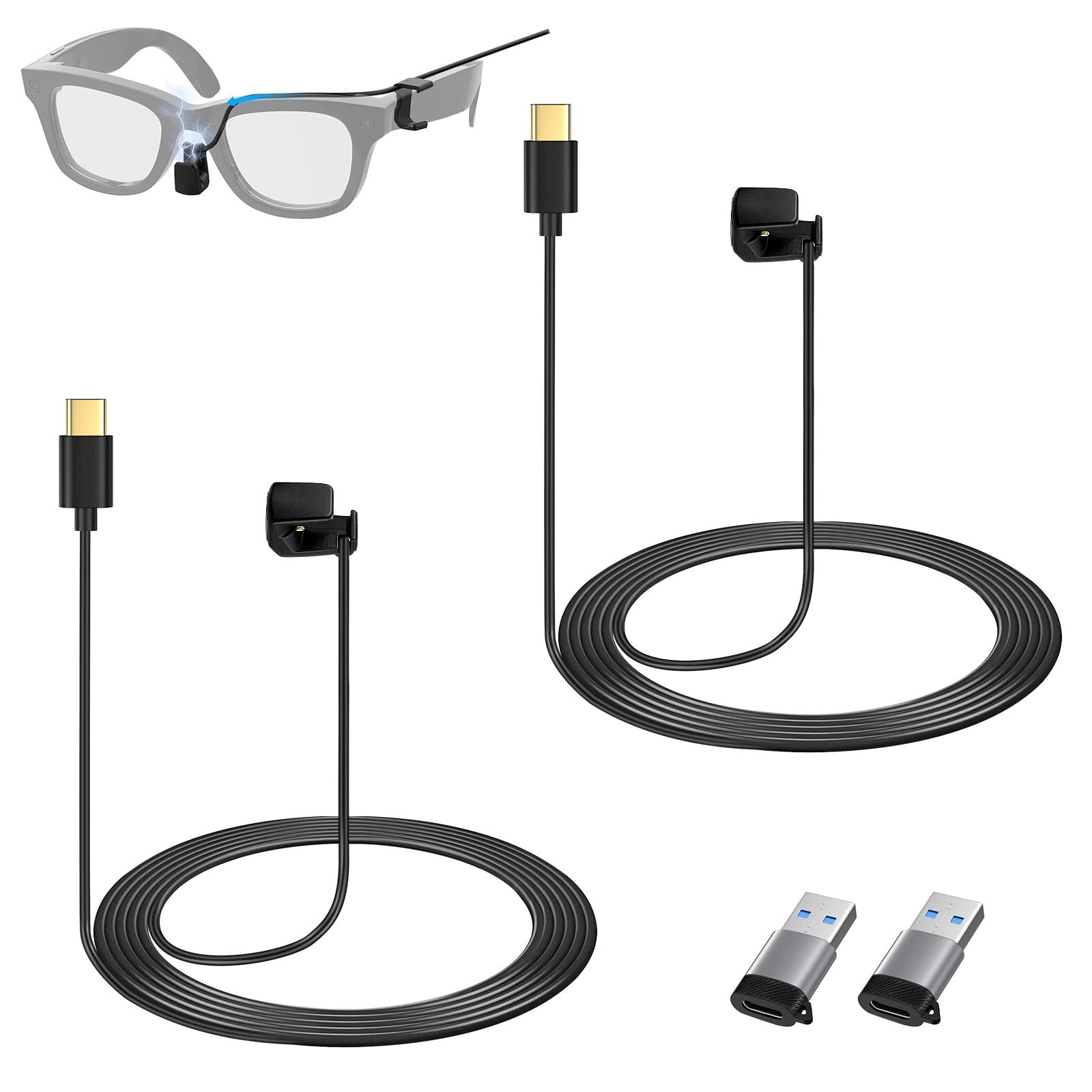 weishan 2-Pack USB C Charging Cable for Ray-Ban Meta Wayfarer 4 feet, Black 
