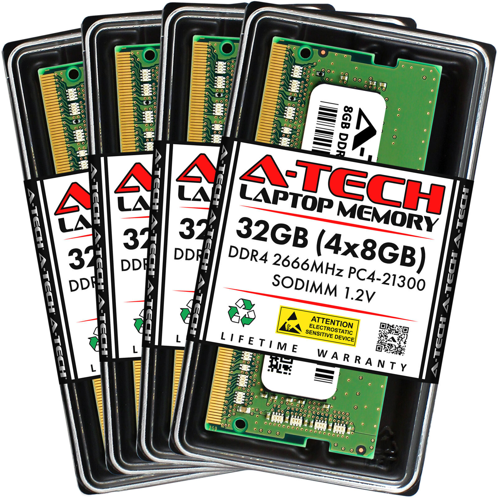 A-Tech 32GB Kit 4x 8GB PC4-21300 Laptop SODIMM DDR4 2666 MHz Non-ECC Memory RAM