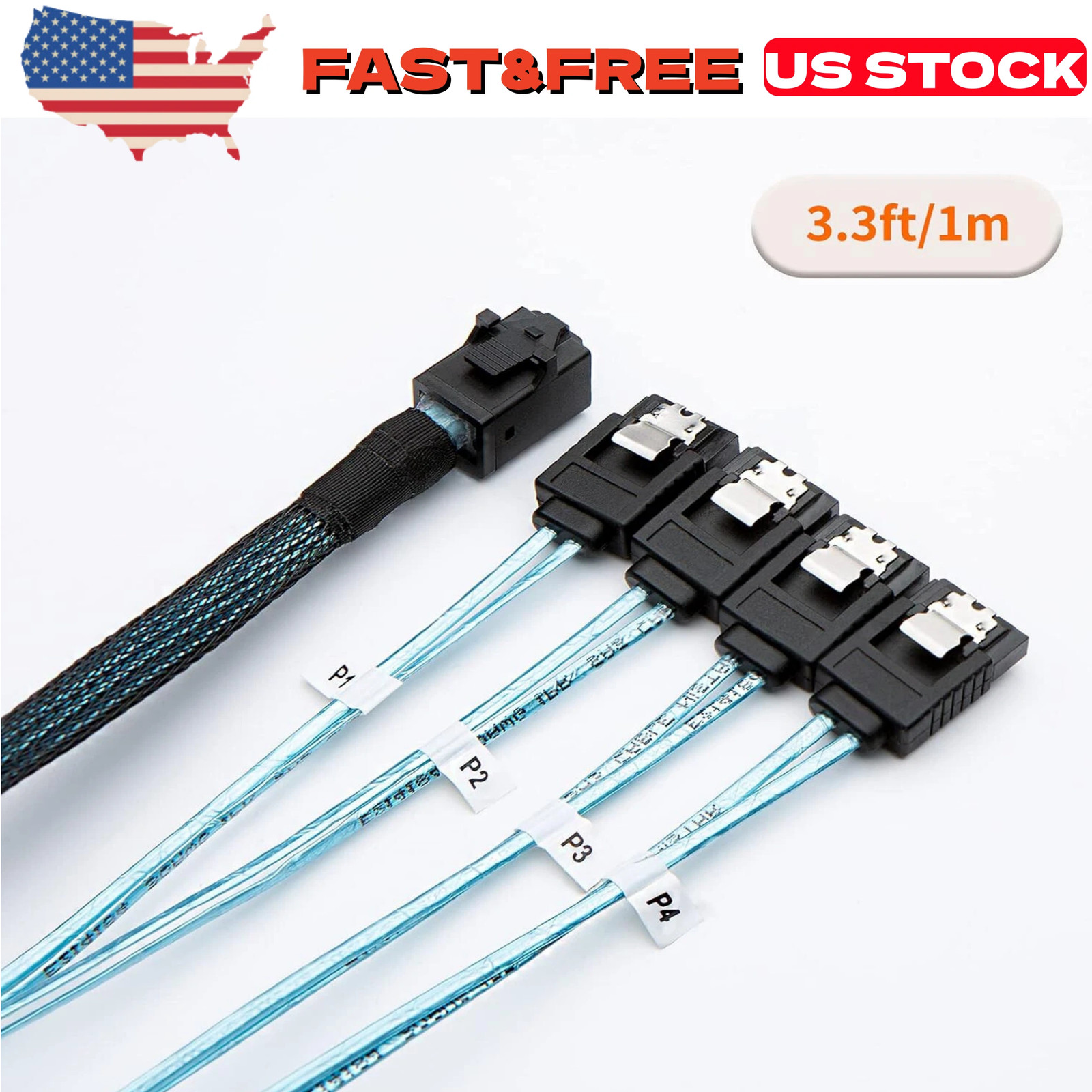 New Internal HDD Mini SAS Cable SFF-8643 To 4 SATA Connect to Hard Drive 1M USA