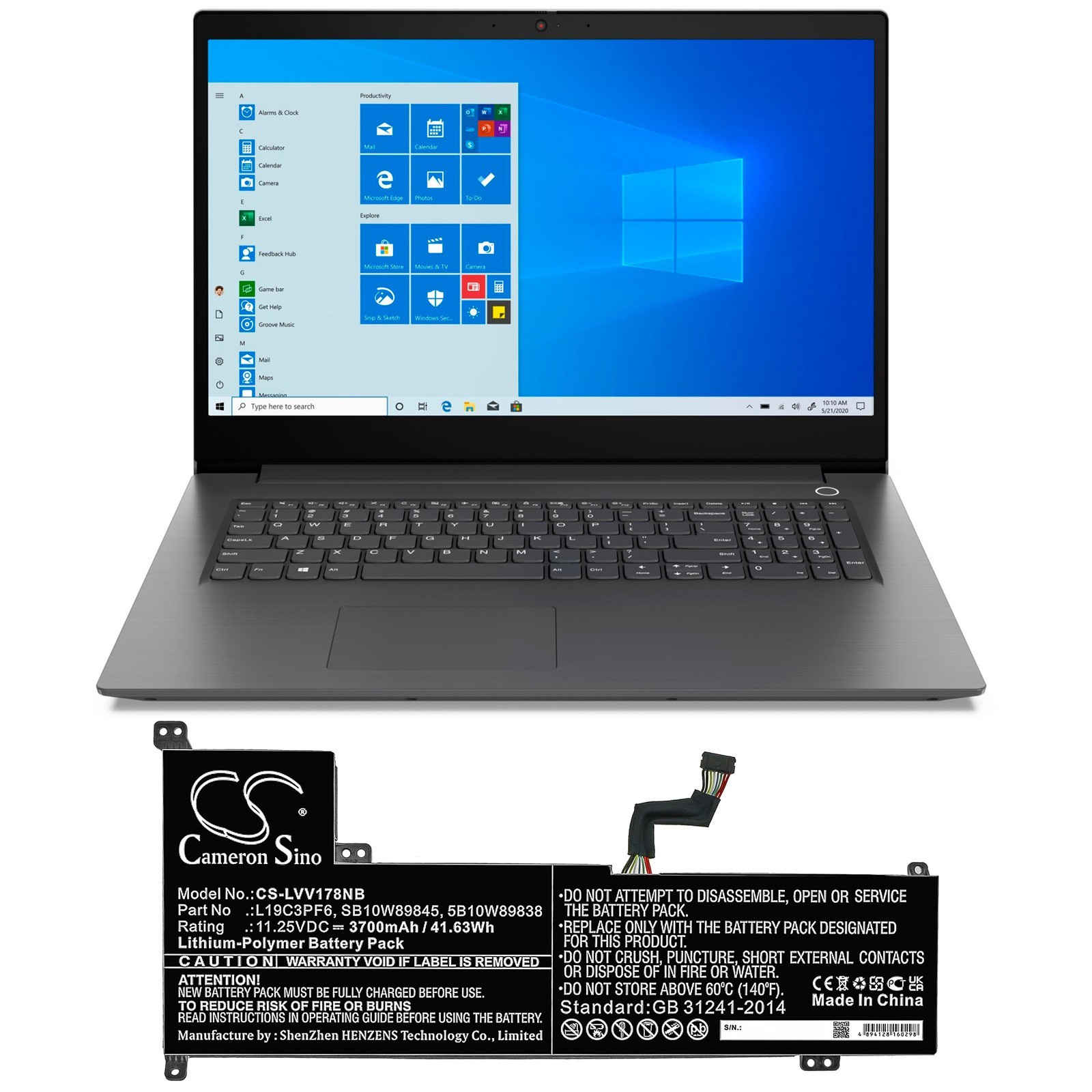 Cameron Sino Replacement Battery 3700mAh for Lenovo IdeaPad 11.25V L19C3PF6