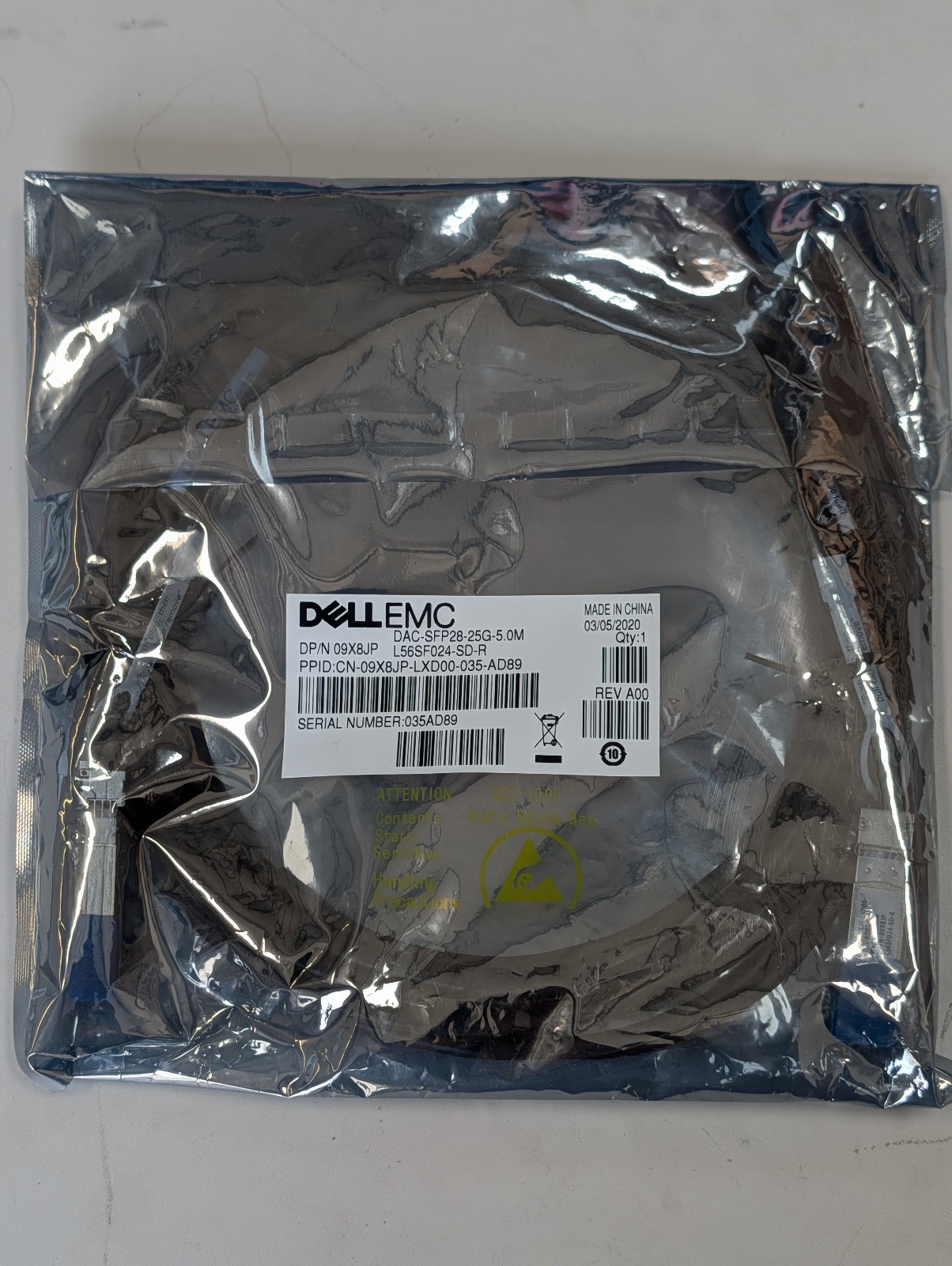 Dell EMC 25GbE SFP28 DAC Twinax Cable 5m New 09X8JP; **Lot of Qty 20**