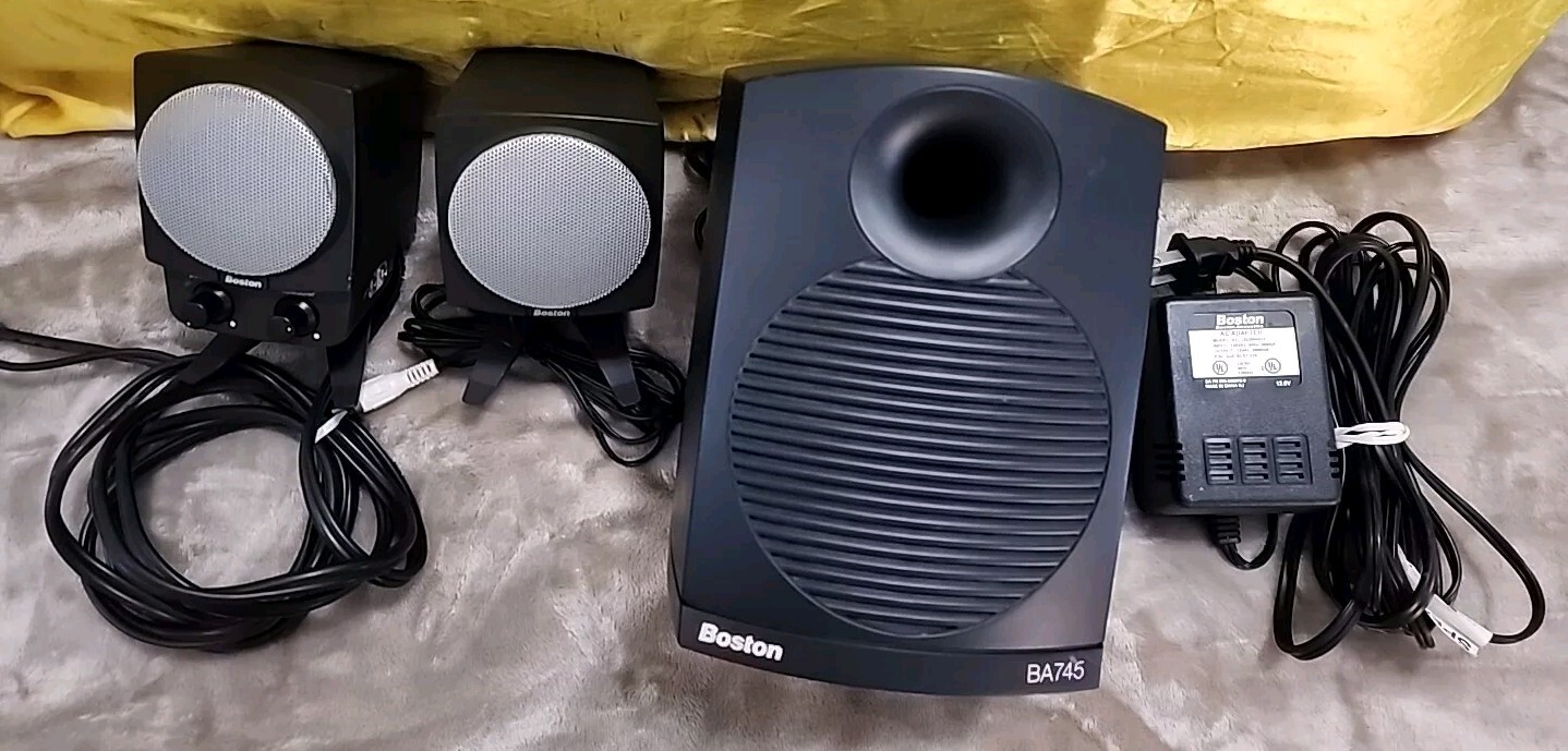 Boston Acoustics BA745 Computer PC  Speakers & Subwoofer & OEM AC Power Black