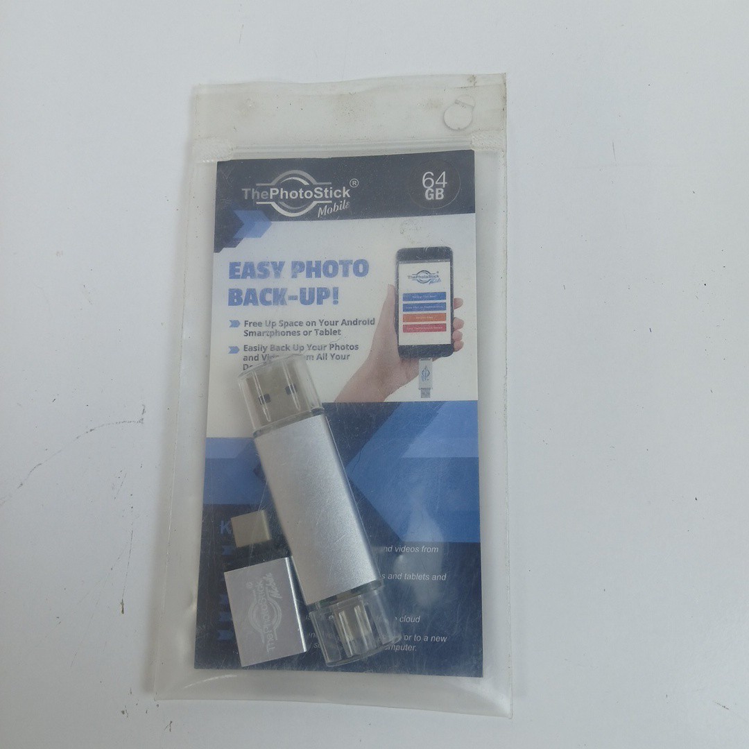 ThePhotoStick Mobile 64GB USB Flash Photo Backup Drive Silver Android PC Mac