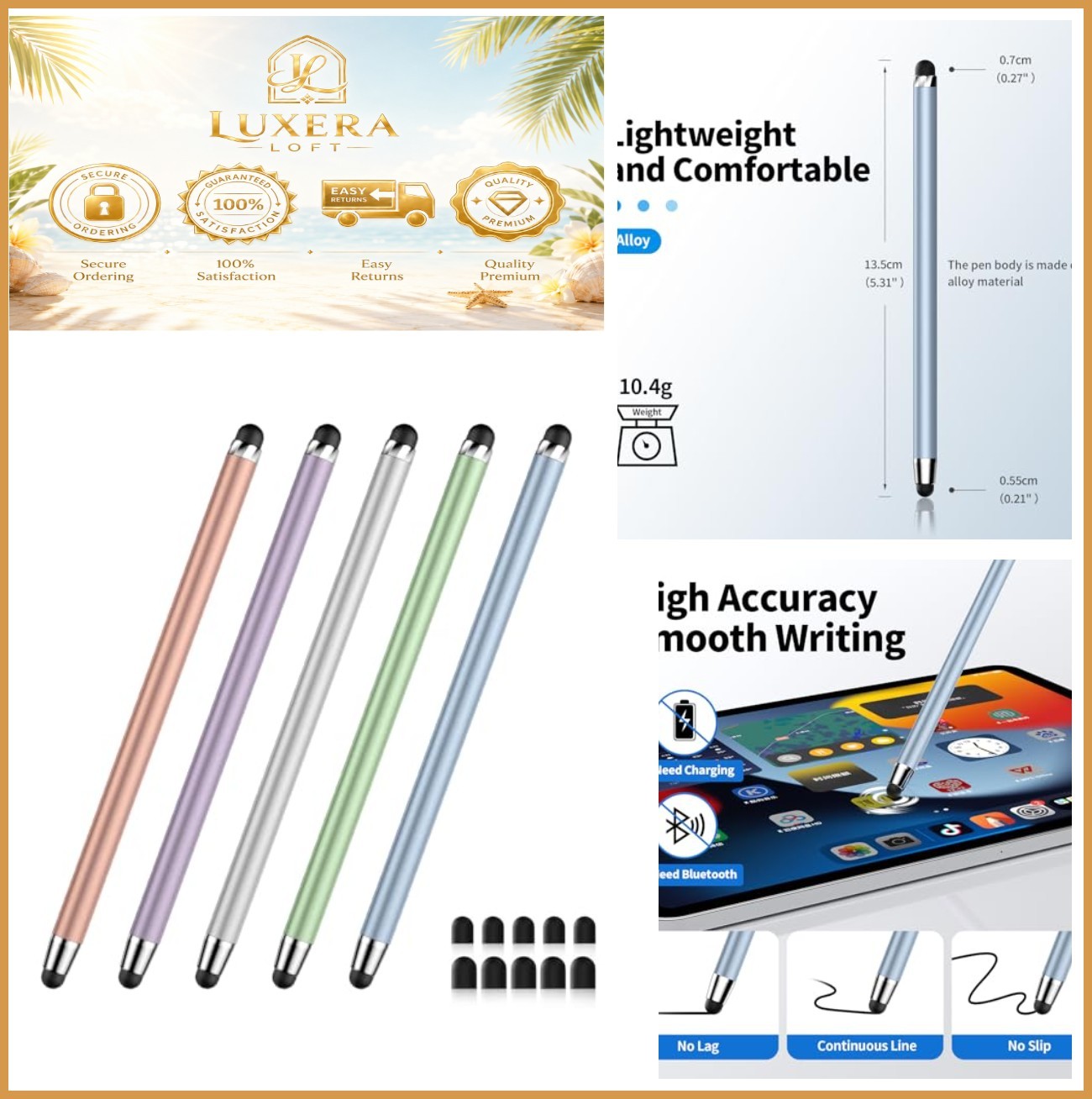 2-in-1 Stylus Pens for Touch Screens 5 Pack Universal Tablet Phone Stylus