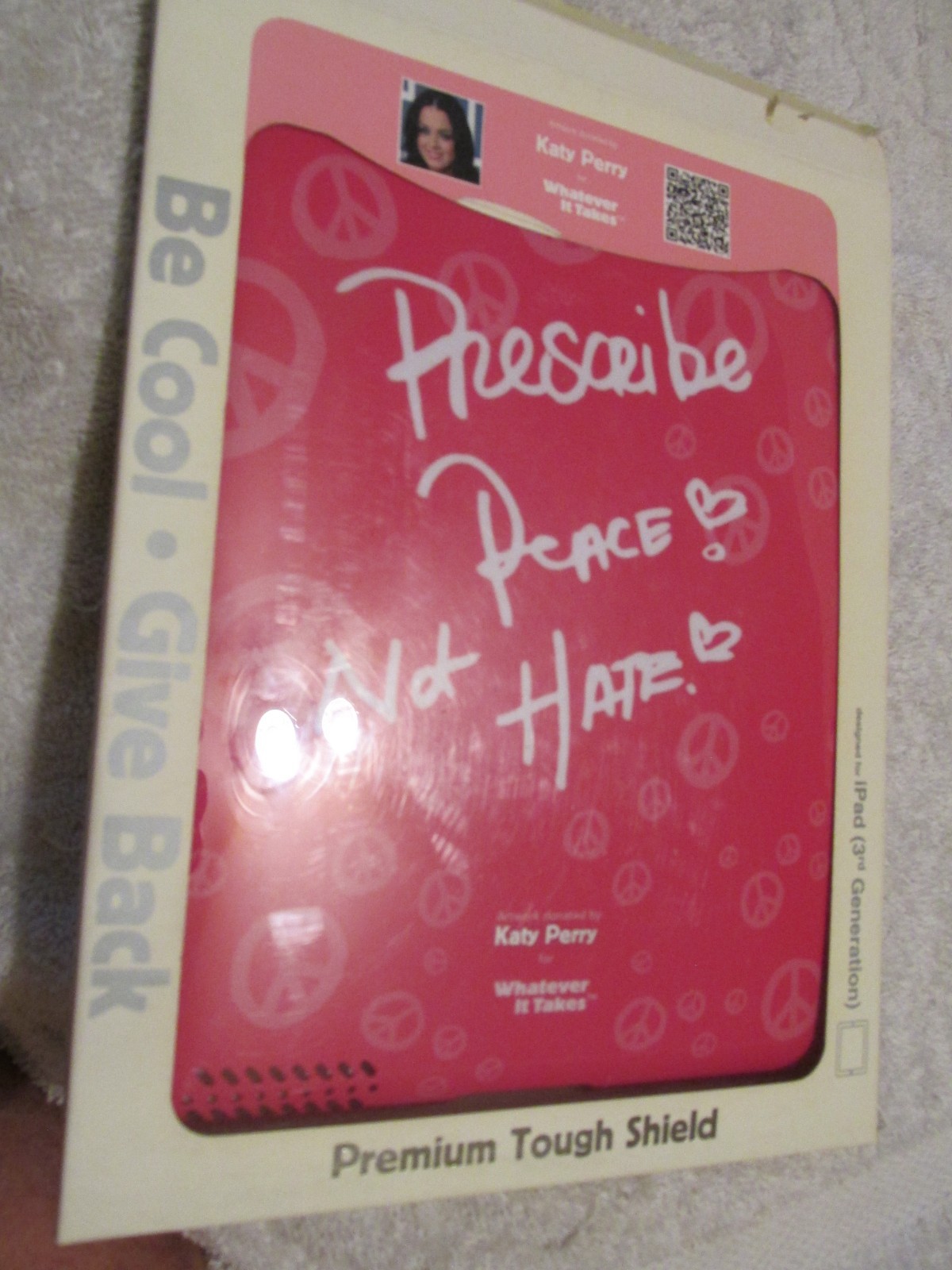 RARE Vintage KATY PERRY Apple iPad (3rd Gen) Tough Shield stand PRESCRIBE PEACE
