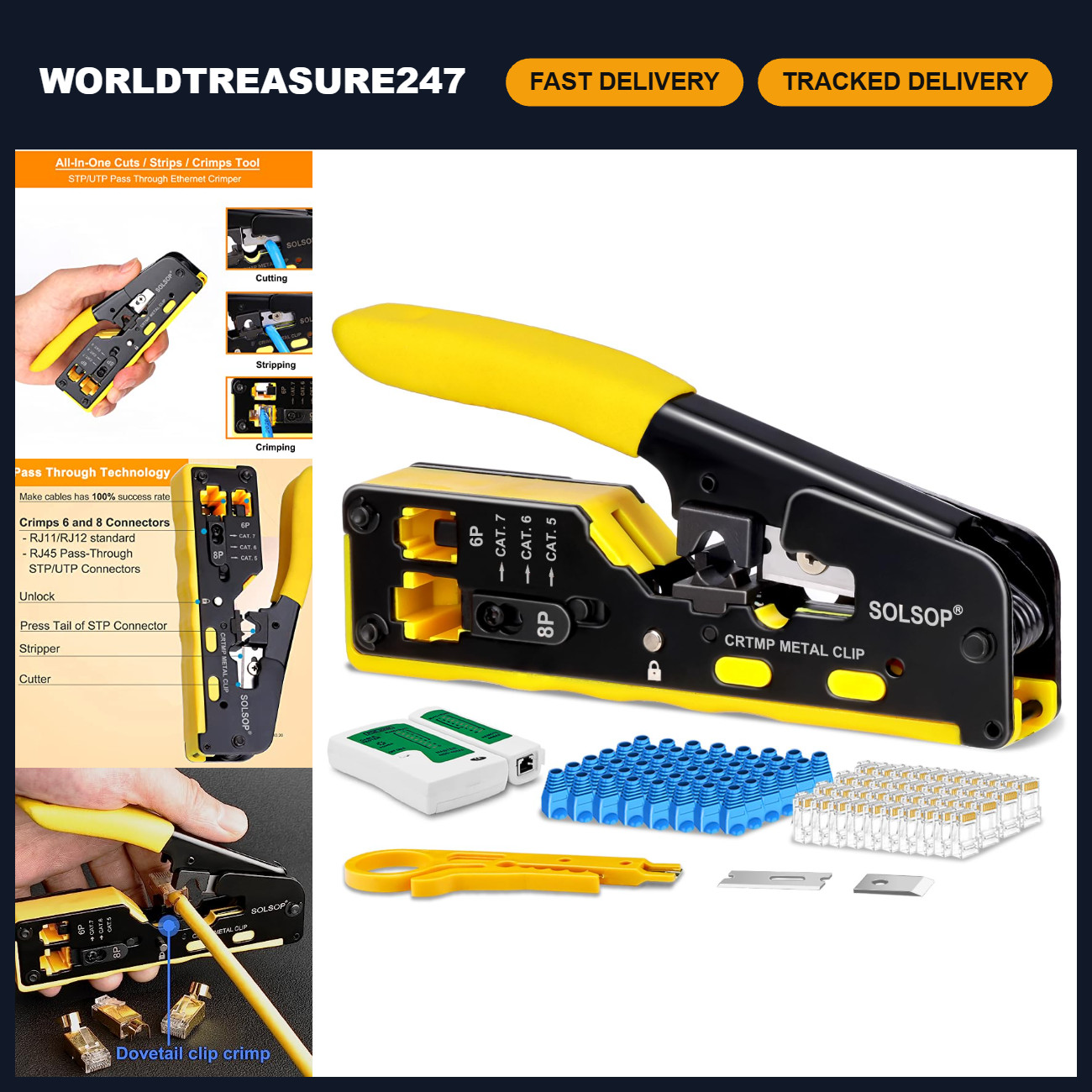 All-in-One Ethernet Crimp Tool Kit, Pass Through RJ45 Crimper, Network Cable Too
