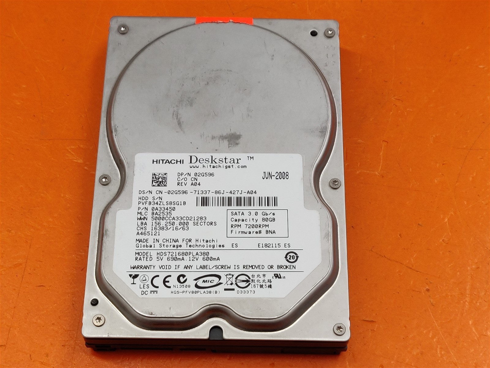 ⭐️⭐️⭐️⭐️⭐️ *AS IS* HDD Hard Drive SATA Desktop 3.5" Hitachi HDS721680PLA380 80GB