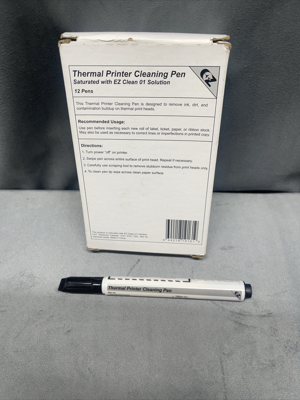Box Of 12 Thermal Printer Cleaning Pens Zebra Eltro Rollo EZ Clean 01 Solution