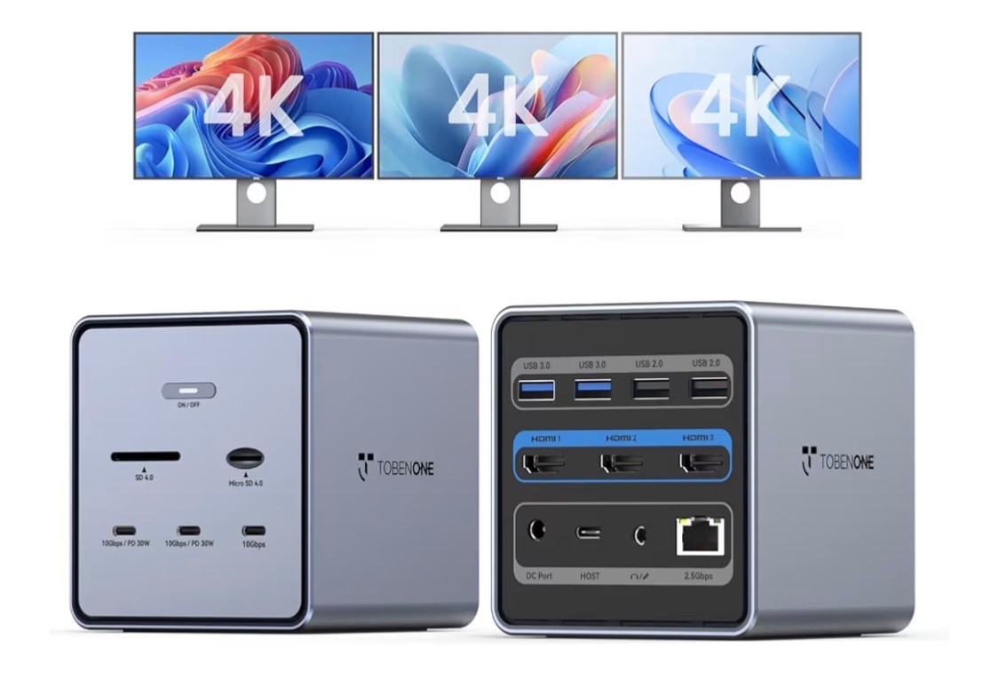 16-in-1 Laptop Docking Station Triple 4K Monitor with 150W Power Supply, 3 HD...