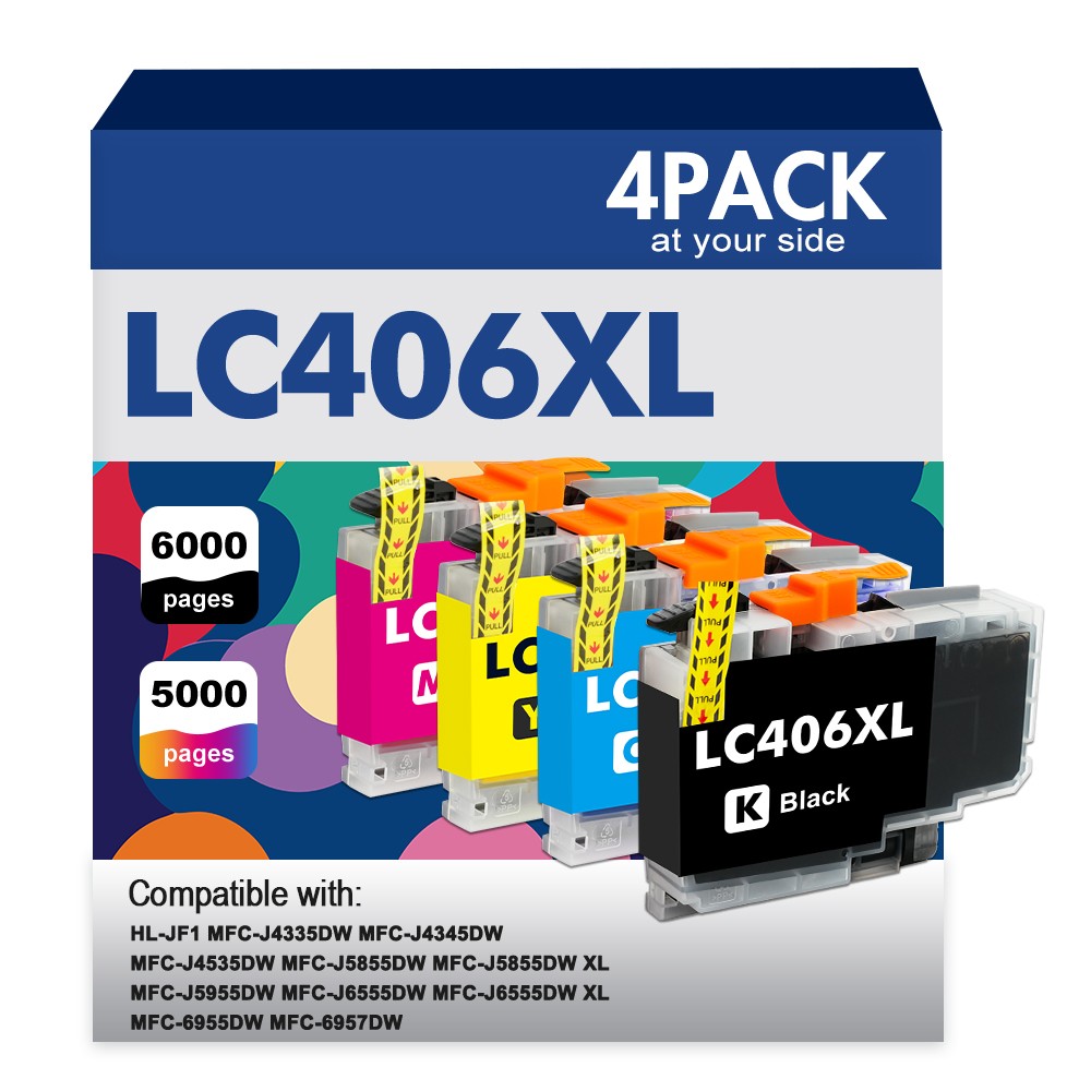 4-pk LC406 Ink Cartridge for Brother MFC-J4335DW MFC-J4535DW MFC-J4345DW 406 ink