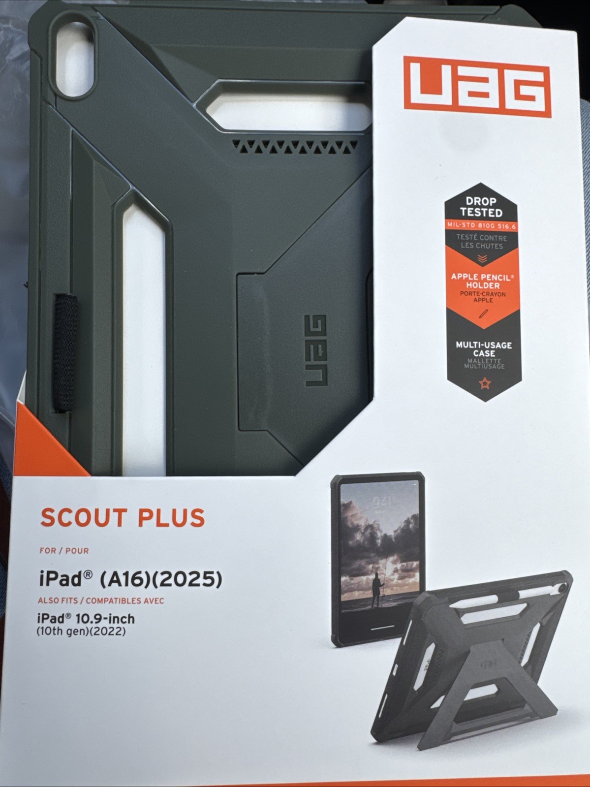 UAG Scout Plus Rugged Case w/ Stand & Pencil Holder for iPad 10.9 (A16) Gray