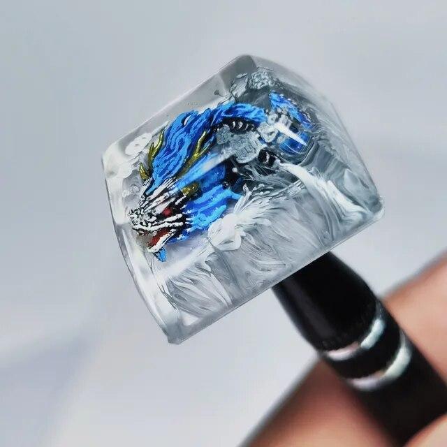 Handmade Blue Dragon Year Resin Artisan Keycap Key Cap For Mechanical Keyboard
