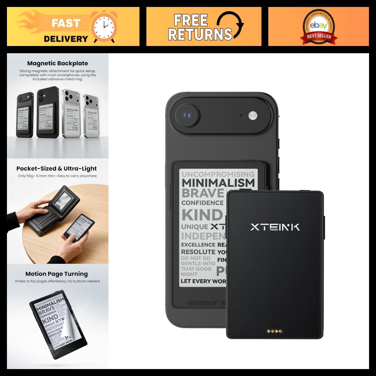 Compact 3.7" E-Ink Pocket eBook Reader, Lightweight 58g, Magnetic Mini Ereader