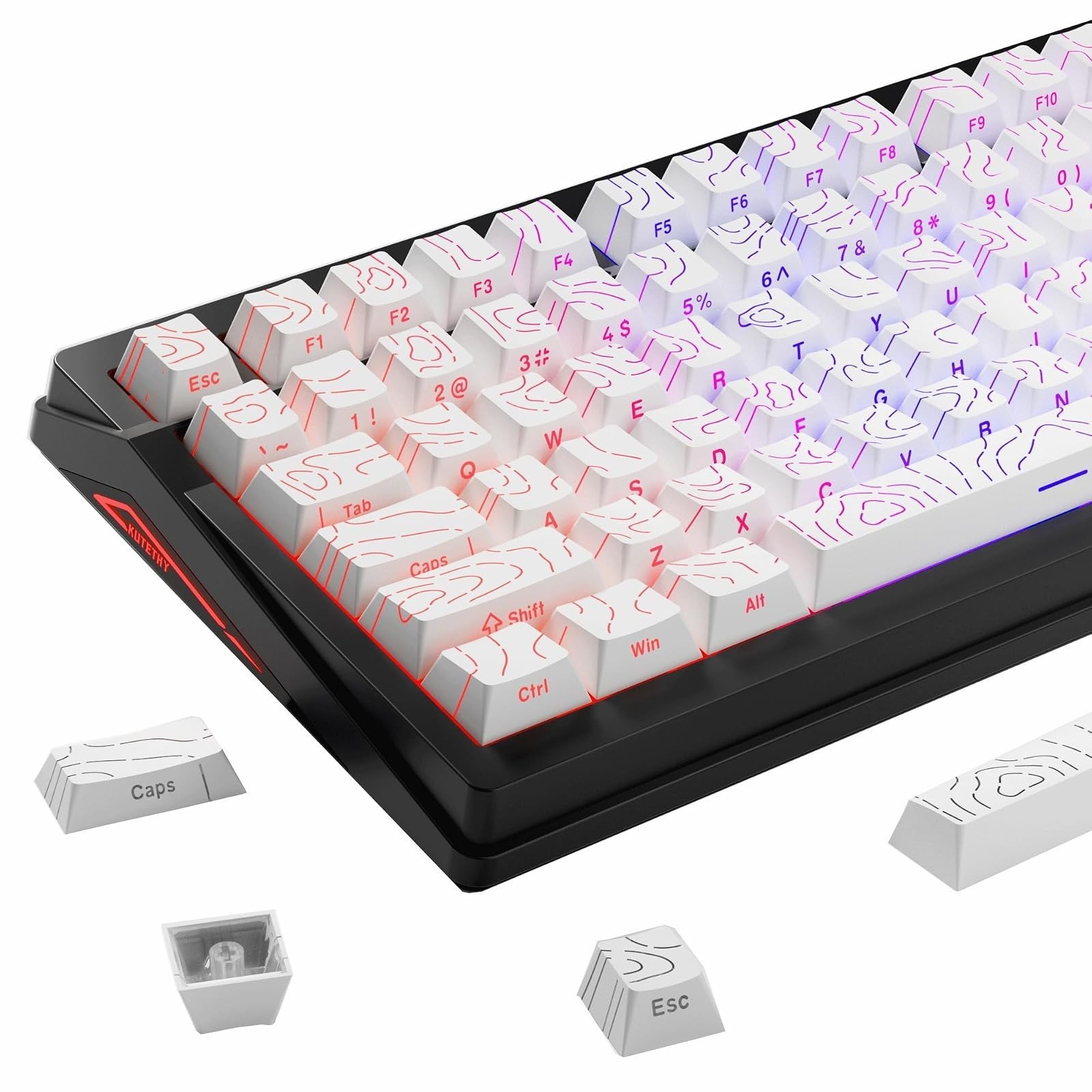 Gradient Pink Topographic PBT Keycaps 135 Keys Cherry Profile Side Print