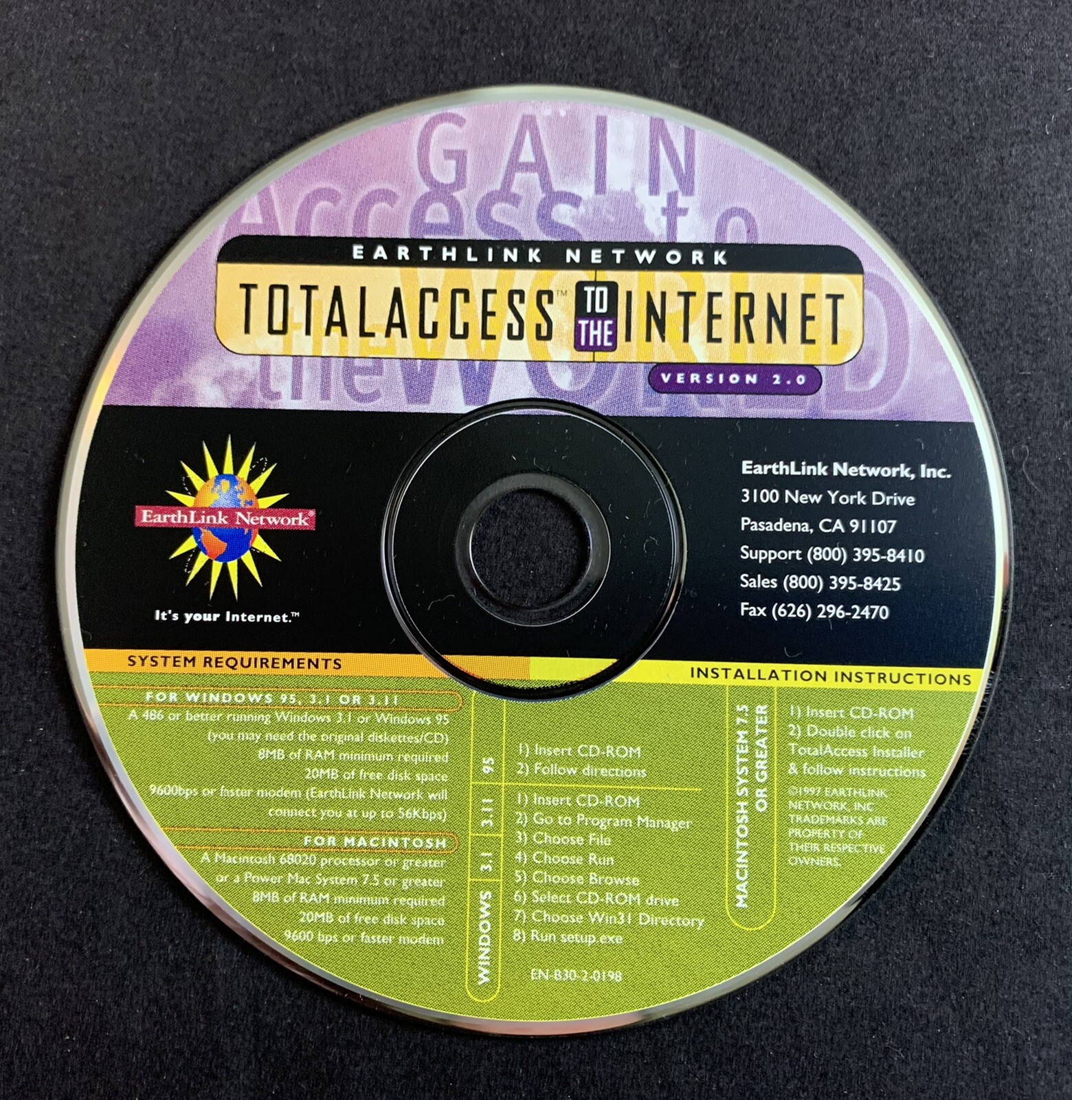 EarthLink Network Total Access to the Internet Version 2.0 CD-ROM (1997)