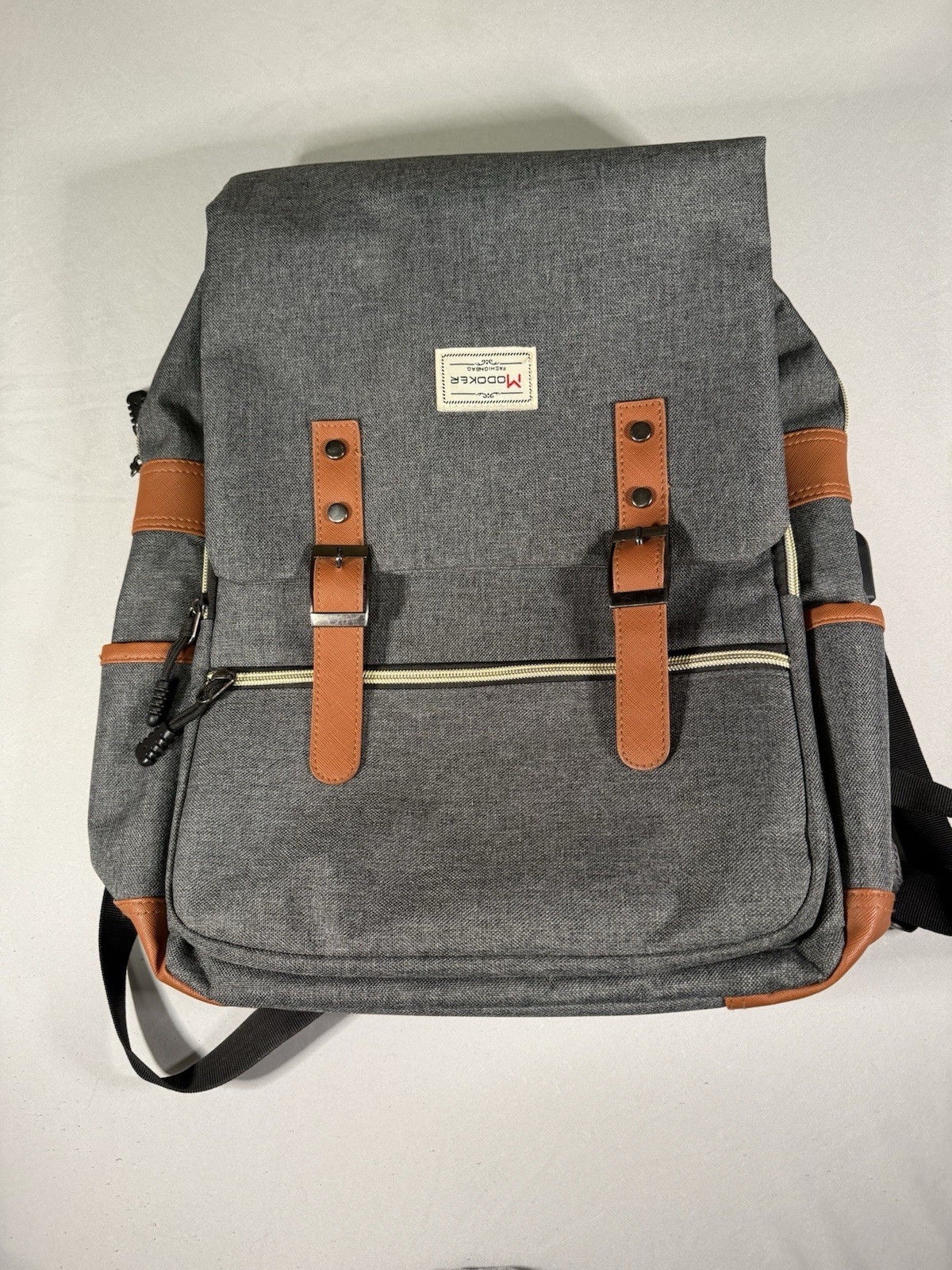 MODOKER Laptop Backpack USB Charging Port Gray Travel School Work Bag Y2K