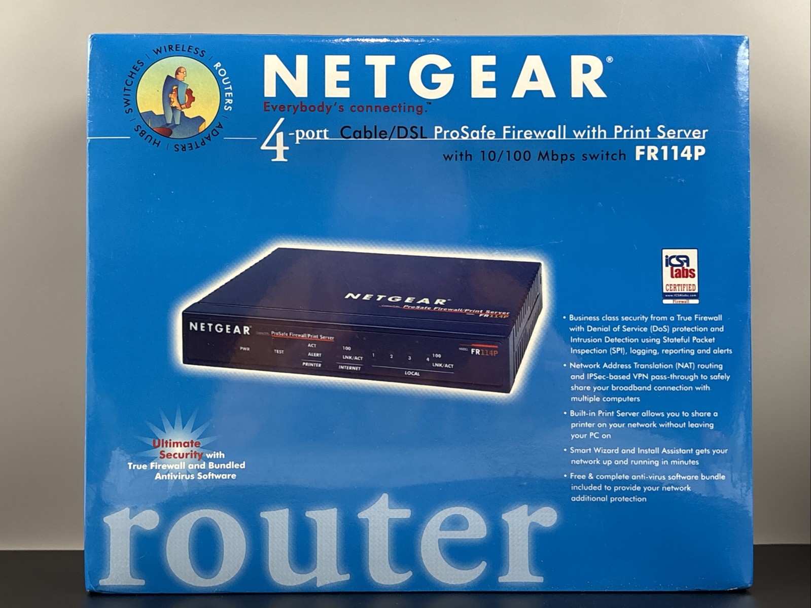 NETGEAR 4-Port Cable/DSL Prosafe Firewall Router w/Print Server FR114P Brand New