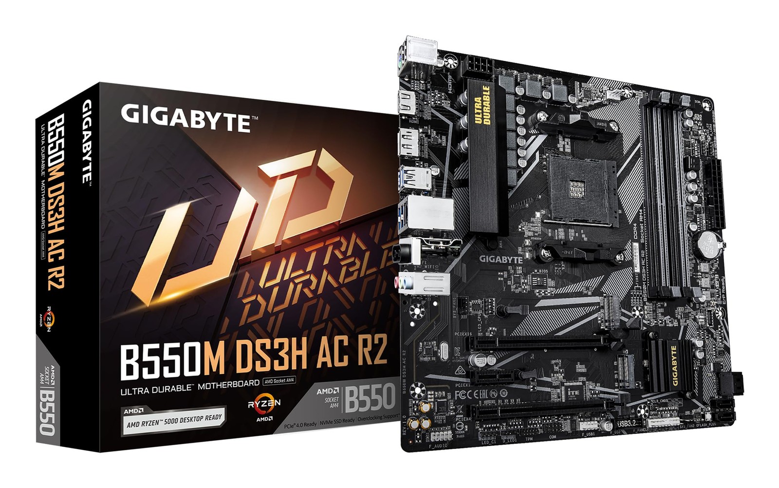 Gigabyte B550M DS3H AC R2 Motherboard - AMD Ryzen 5000 CPUs, 5+3 Phases VRM, up