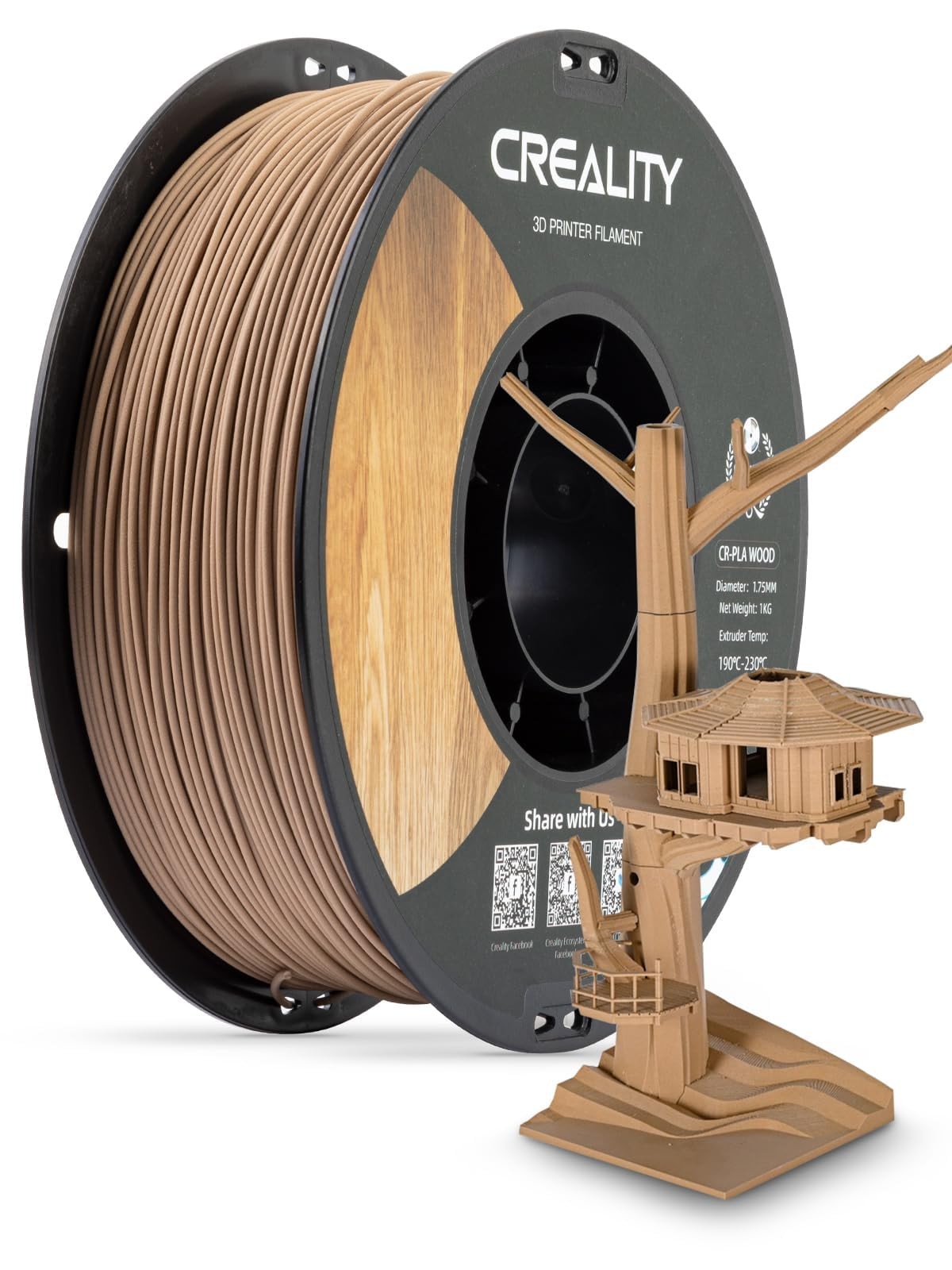 Wood Filament PLA 1.75 mm, Smooth Silk Texture, 1kg(2.2lbs)/Spool for