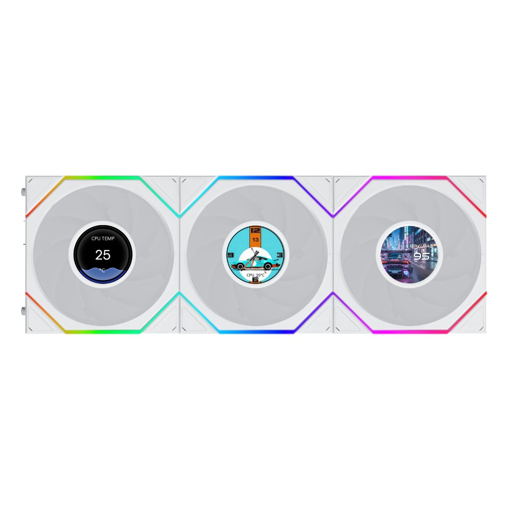 Lian Li UNI FAN TL LCD Flex 120mm Reverse Blade ARGB Fan 3pcs White 12RTLLCD1F3W