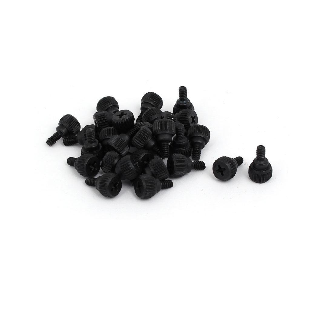 Computer PC Case Metal Flat Head Knurled Thumb Screw M3.5x6mm Black 30pcs