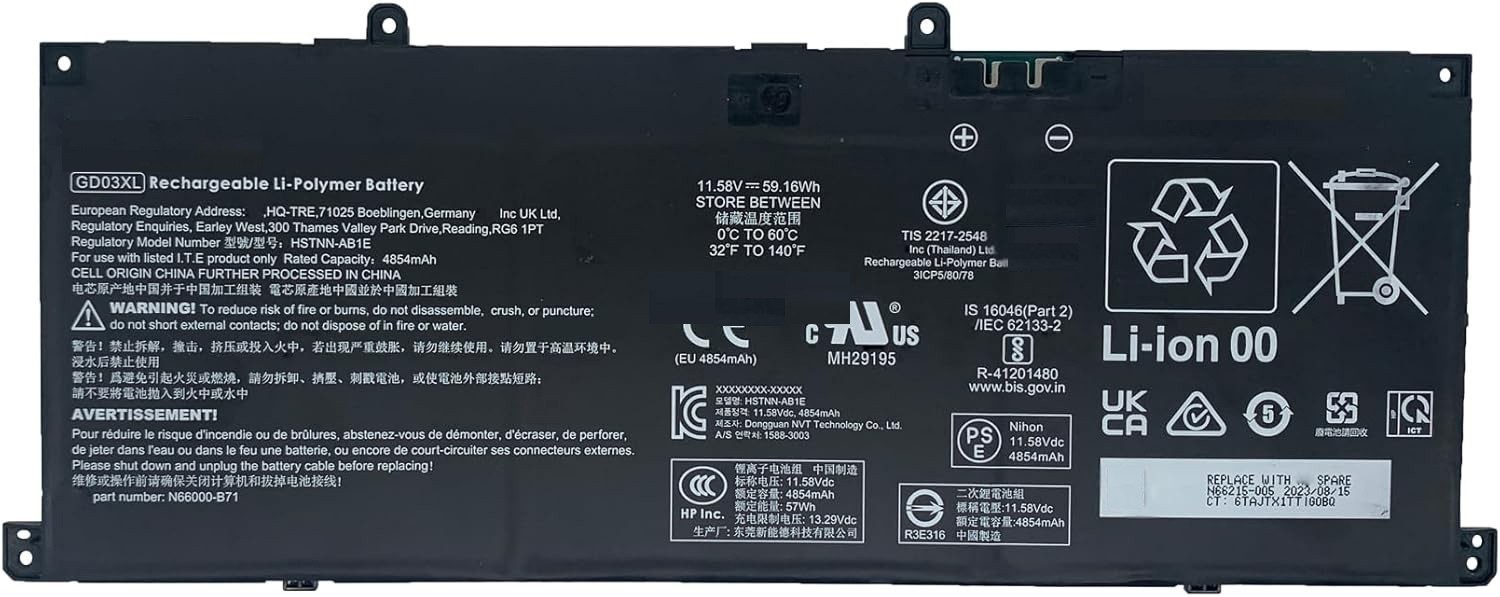 Battery 59.16Wh 11.58V for HP Envy X360 Convertible 2-in-1 14-fc 14-fc0000