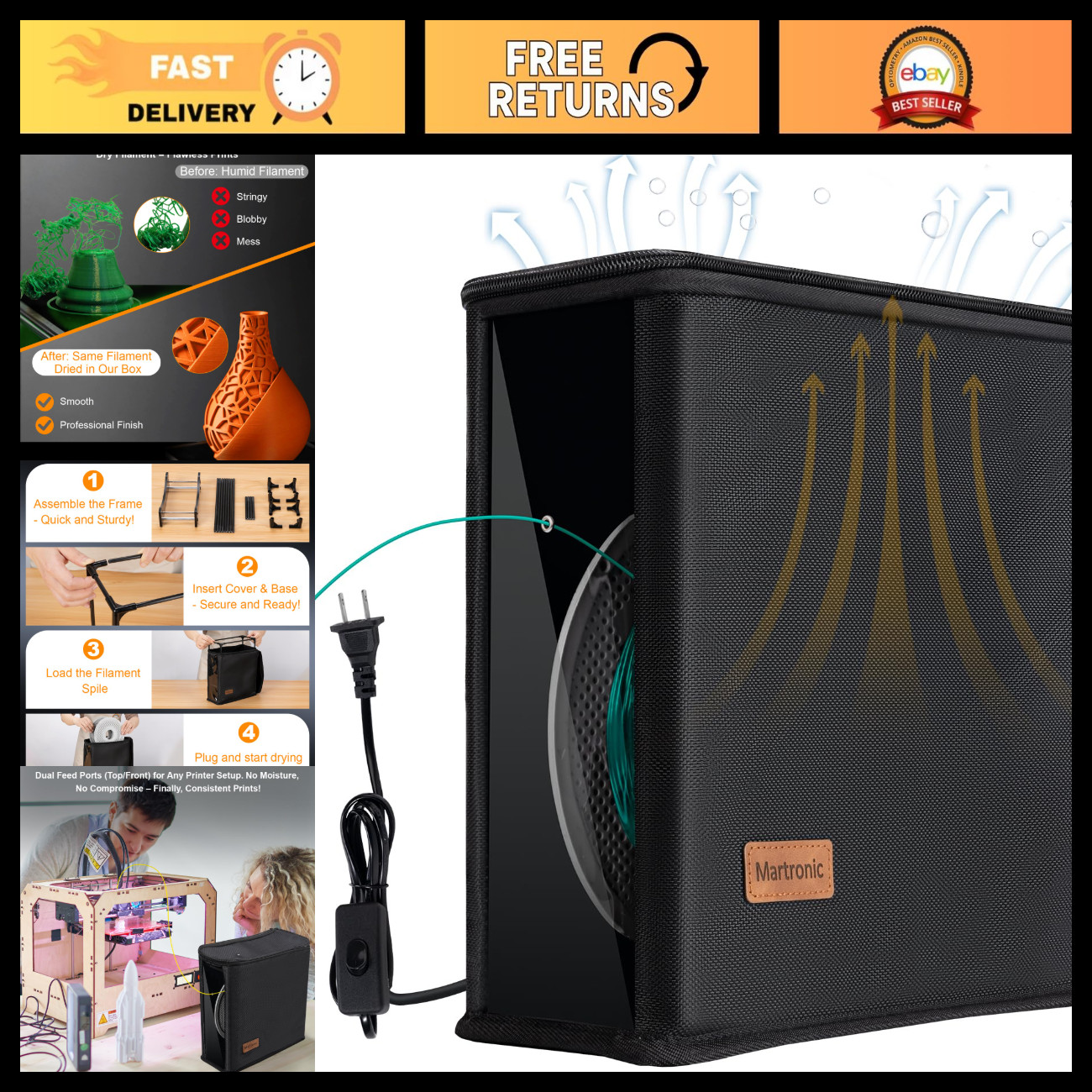 3D Printer Filament Dryer & Active Feeder | Print-While-Drying Holder | 25W Sile