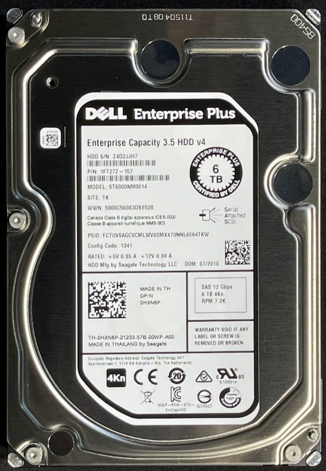 Dell Enterprise Plus 6TB 3.5" 7200RPM SAS Server Drive / ST6000NM0014 / HXN6P