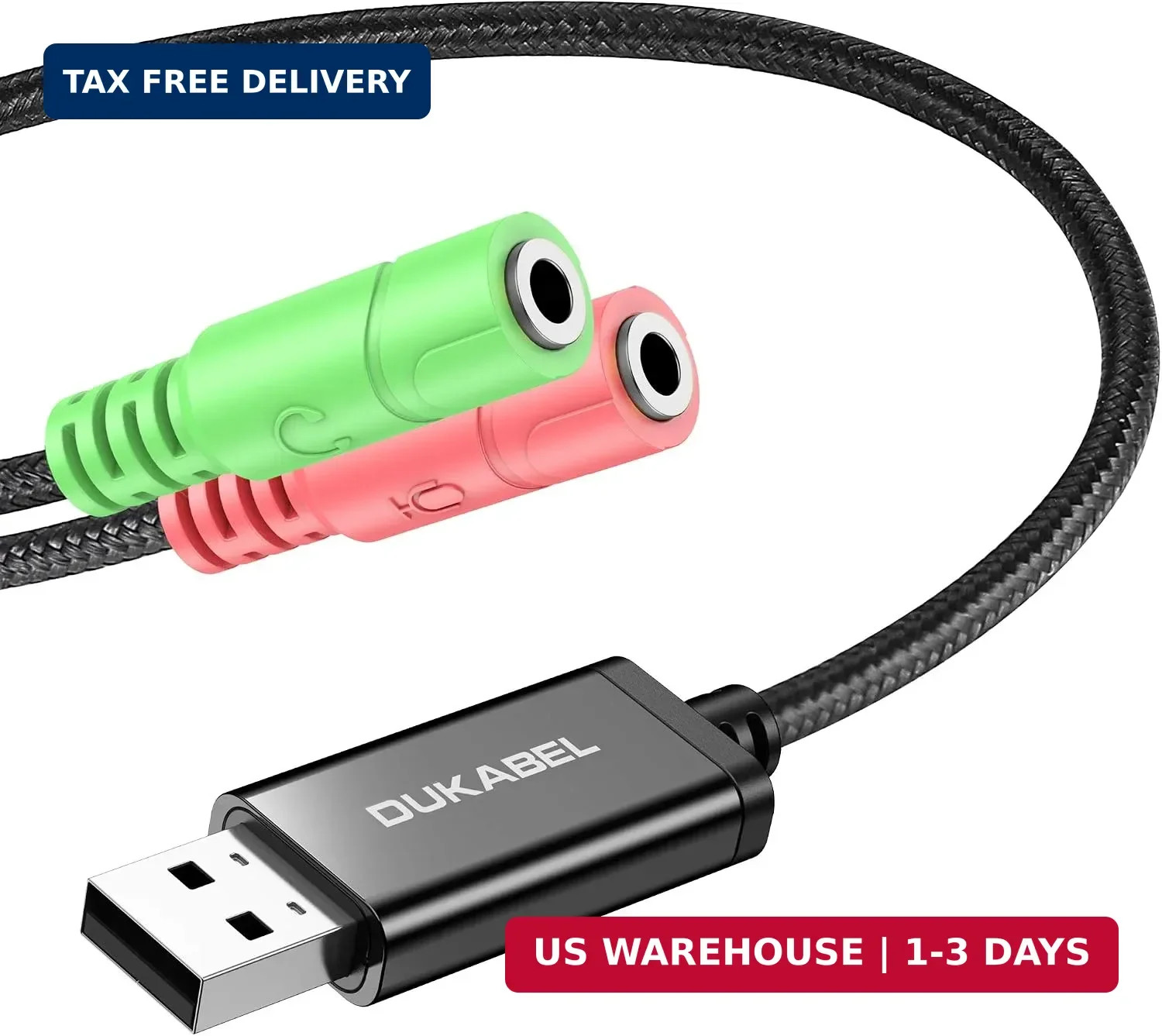 USB Audio Adapter with 3.5mm Jack External USB Sound Adapter - 30CM