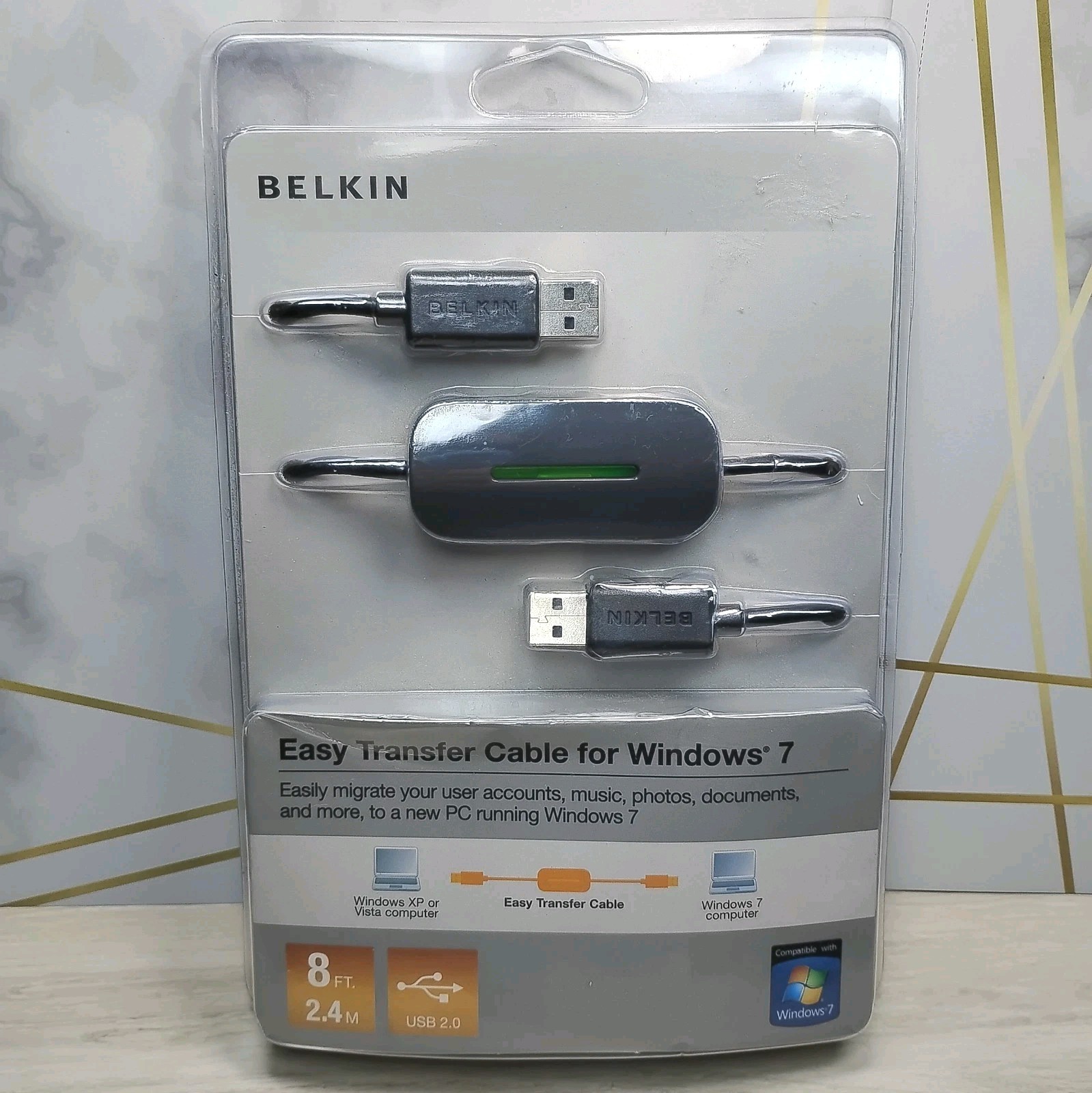 Belkin Easy Transfer Cable for Windows 7 USB 2.0 8ft 2.4m PC Adapter NEW