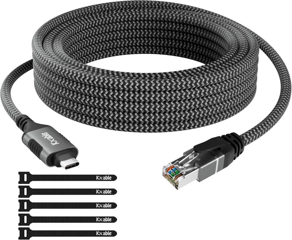 25ft USB-C to Ethernet Cable RJ45 Gigabit Braided Thunderbolt 3/4