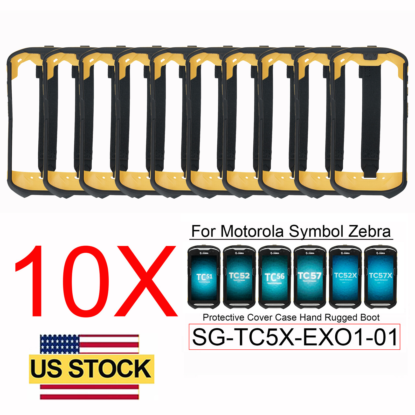 10-Pack Yellow Protective Cover Bumper Rugged Boot for Zebra TC51 TC52 TC56 TC57