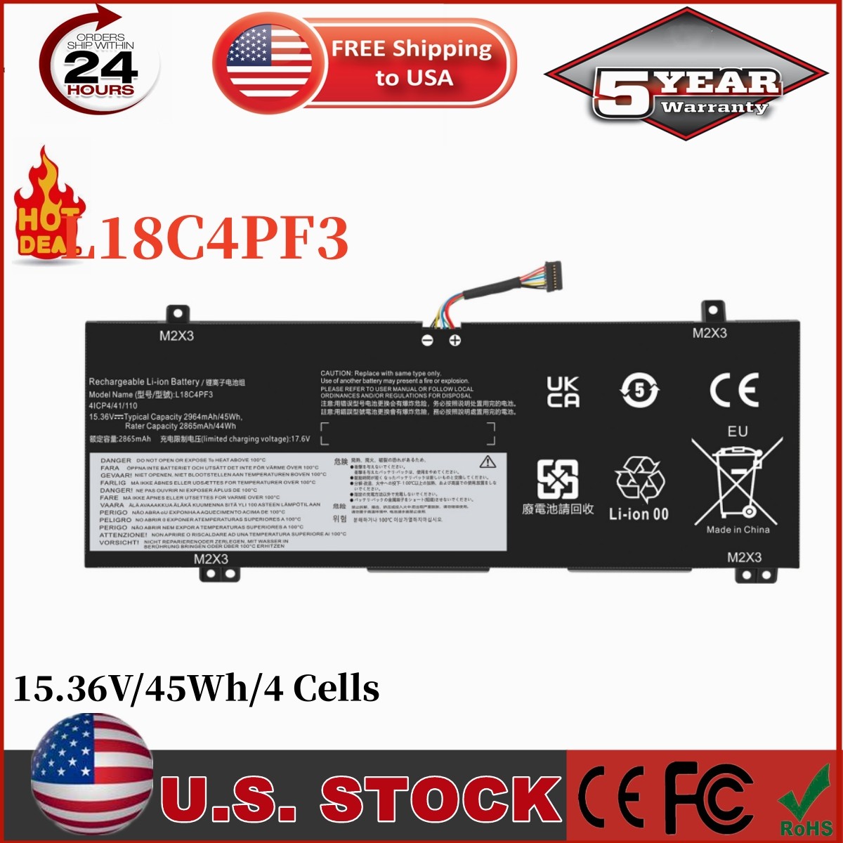 L18C4PF3 Laptop Battery For Lenovo Ideapad Flex-14API 14IWL L18M4PF3 L18C4PF4