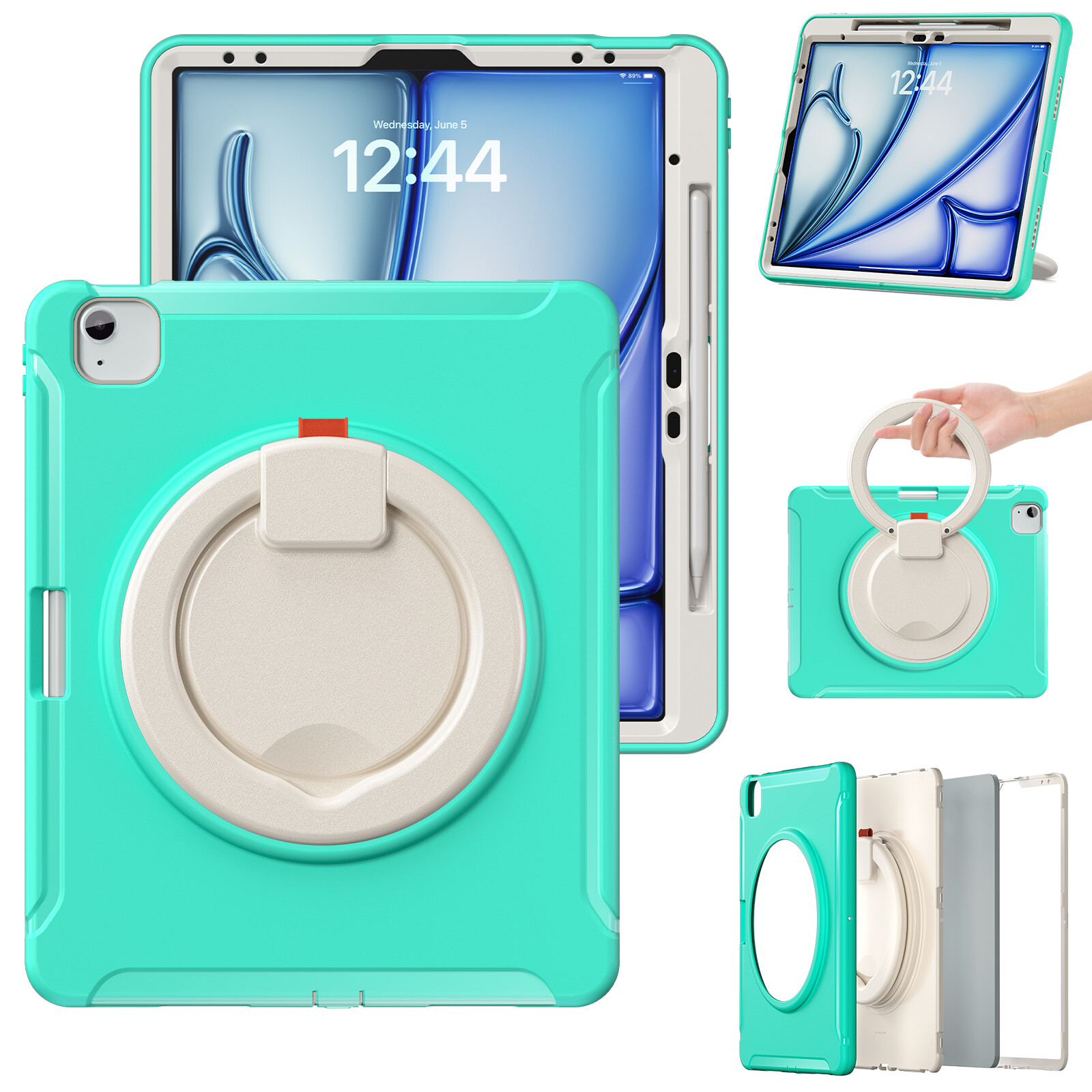 360° Rotation Rugged Heavy Duty Handle Stand Case for iPad Air 13 Inch M2 M3 M4